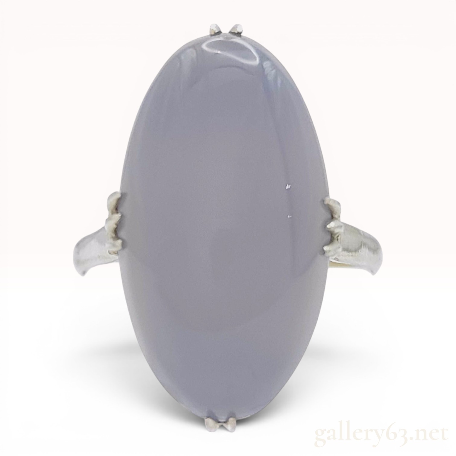 14 Karat White Gold and Oval Blue Chalcedony Ring