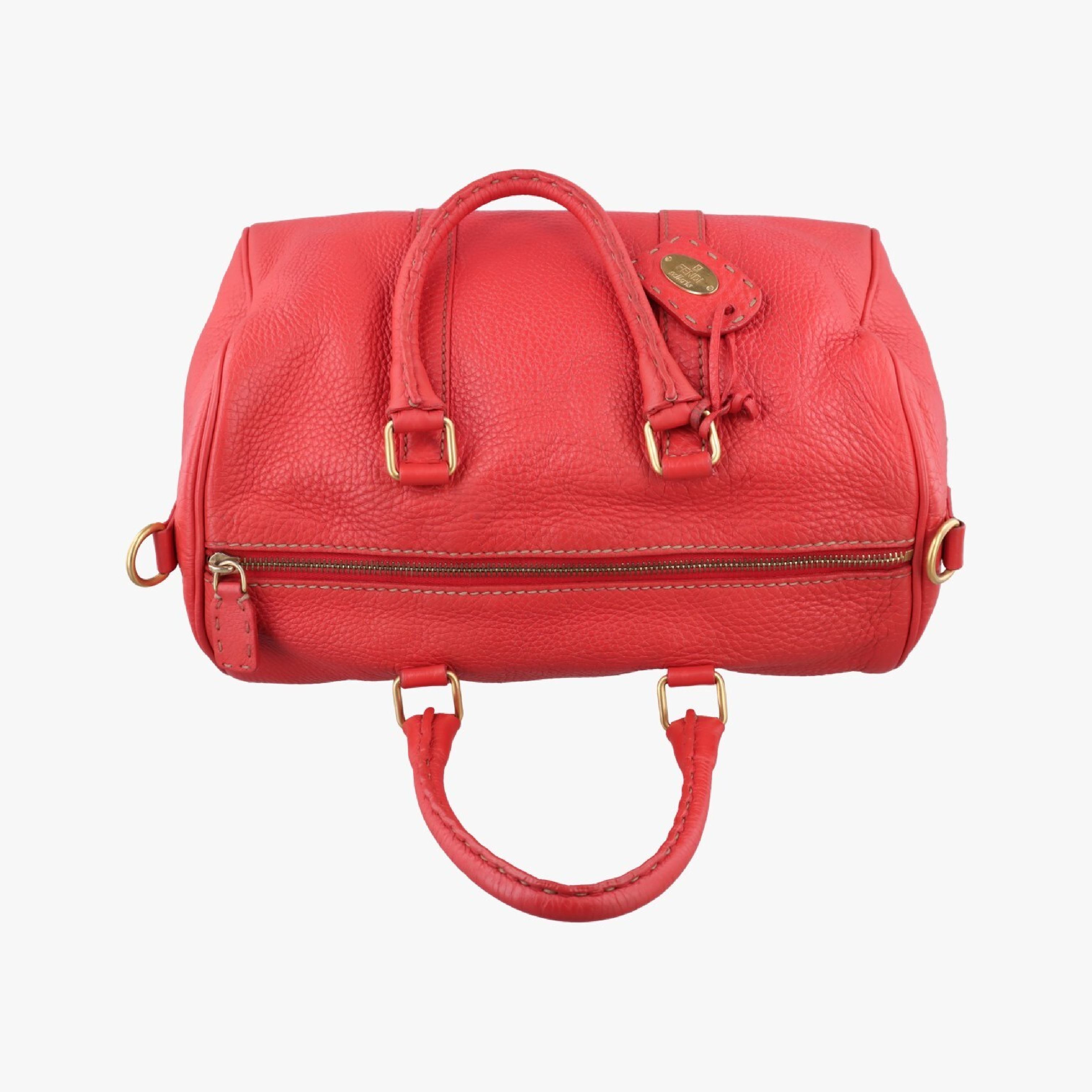 Fendi Red Pebbled Leather Selleria 8BL108 Forever Bowler Handbag
