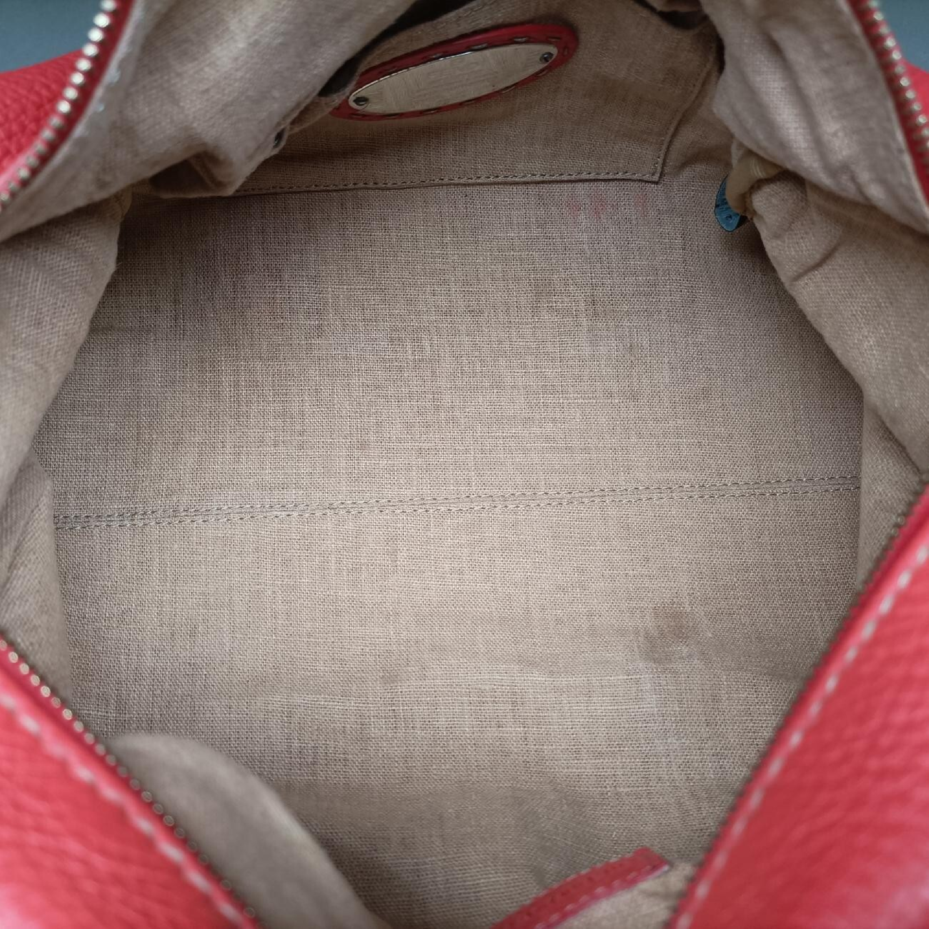 Fendi Red Pebbled Leather Selleria 8BL108 Forever Bowler Handbag