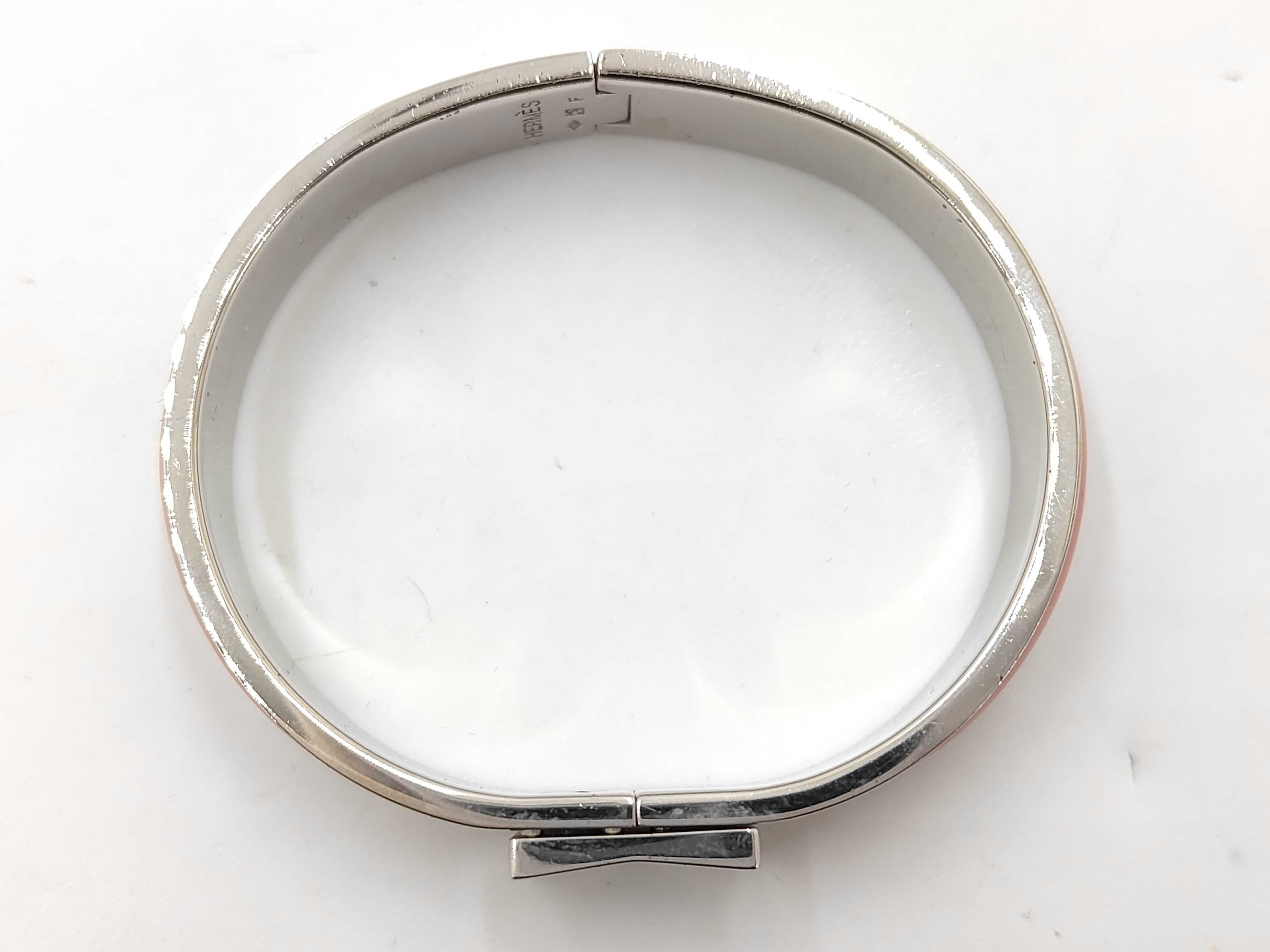 Hermes Loquet Enamel Hinge Bracelet with Pink Belt Motif