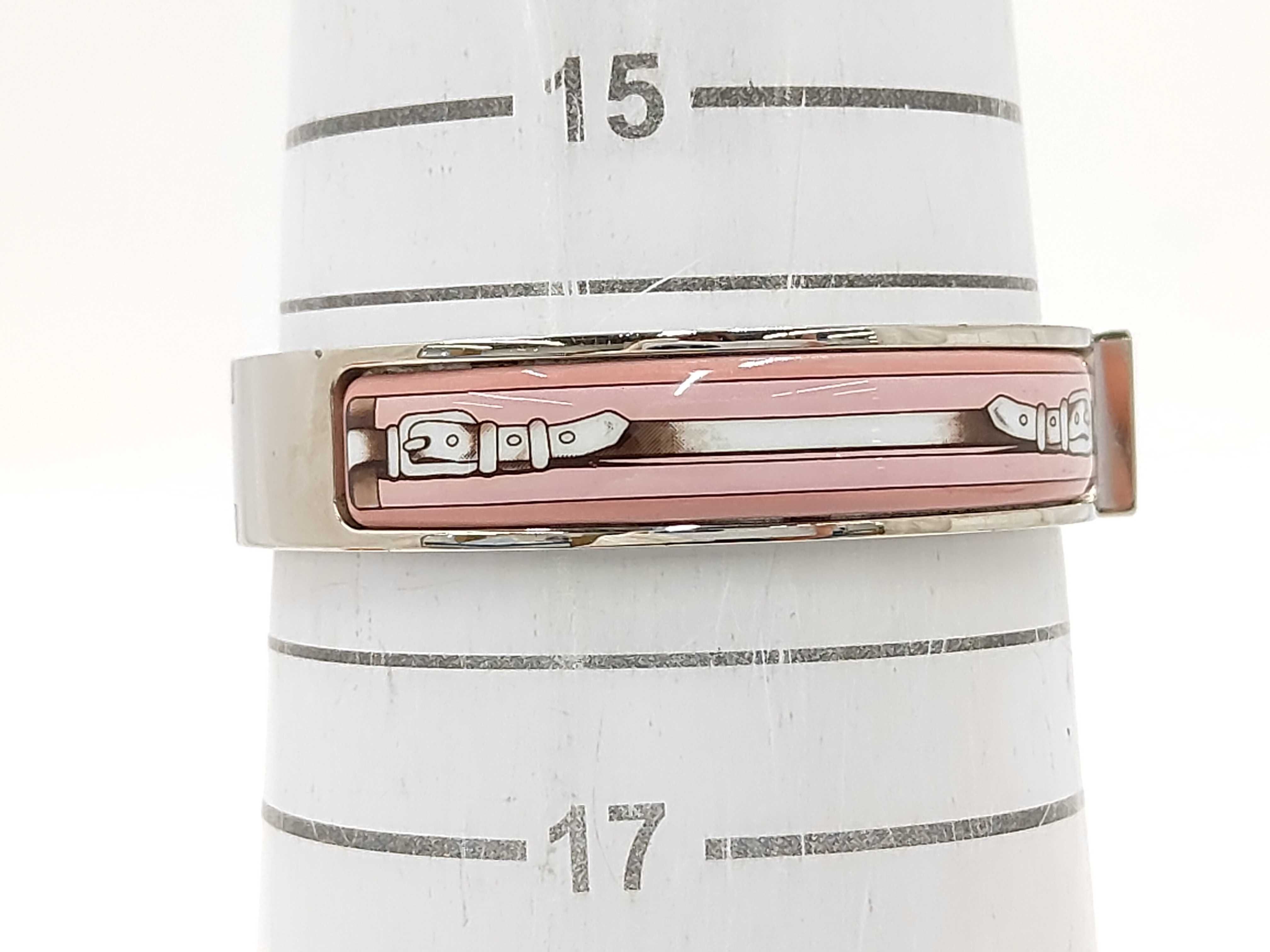 Hermes Loquet Enamel Hinge Bracelet with Pink Belt Motif
