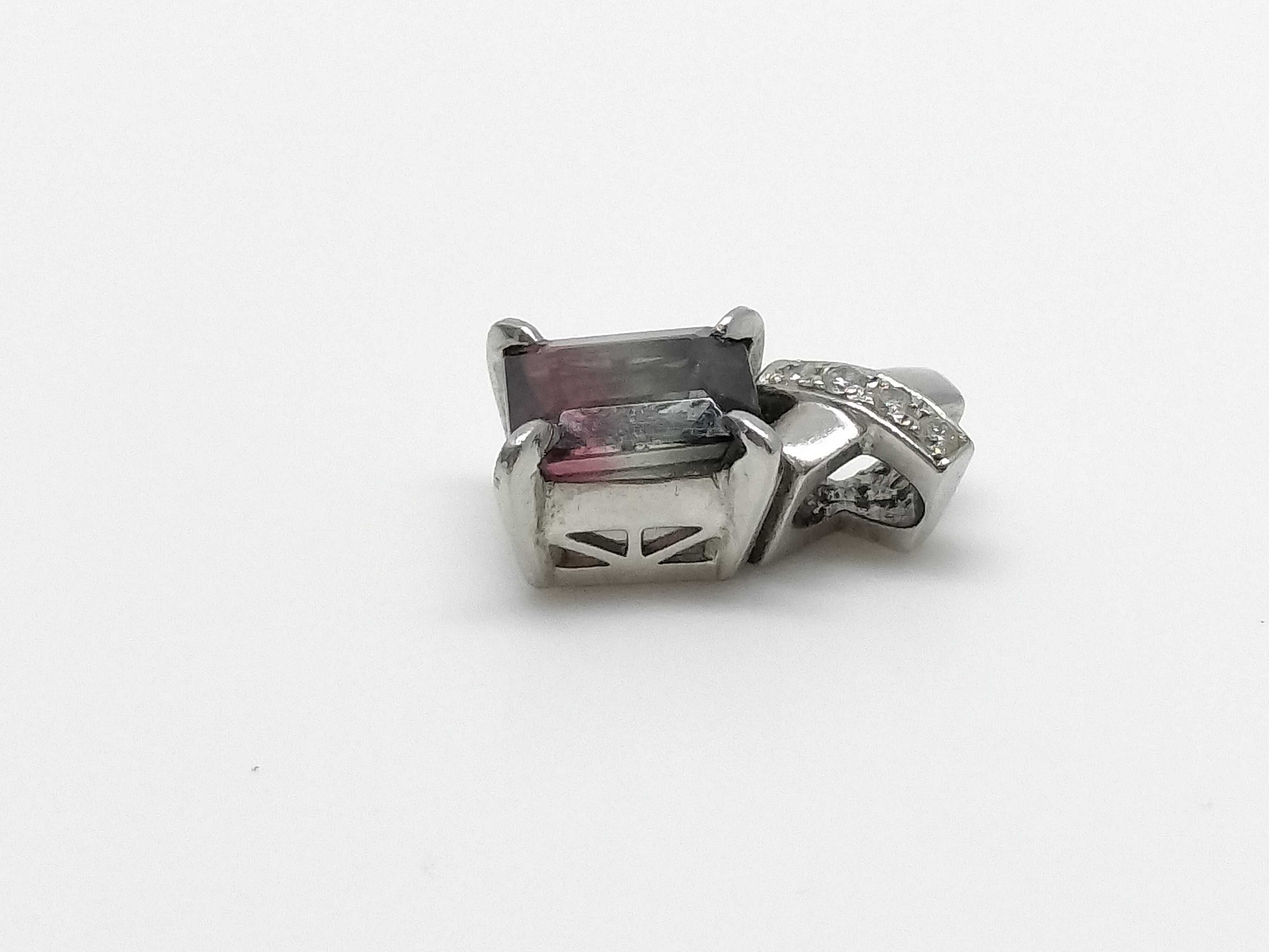 Bicolor Tourmaline and Diamond PT900 Platinum Pendant