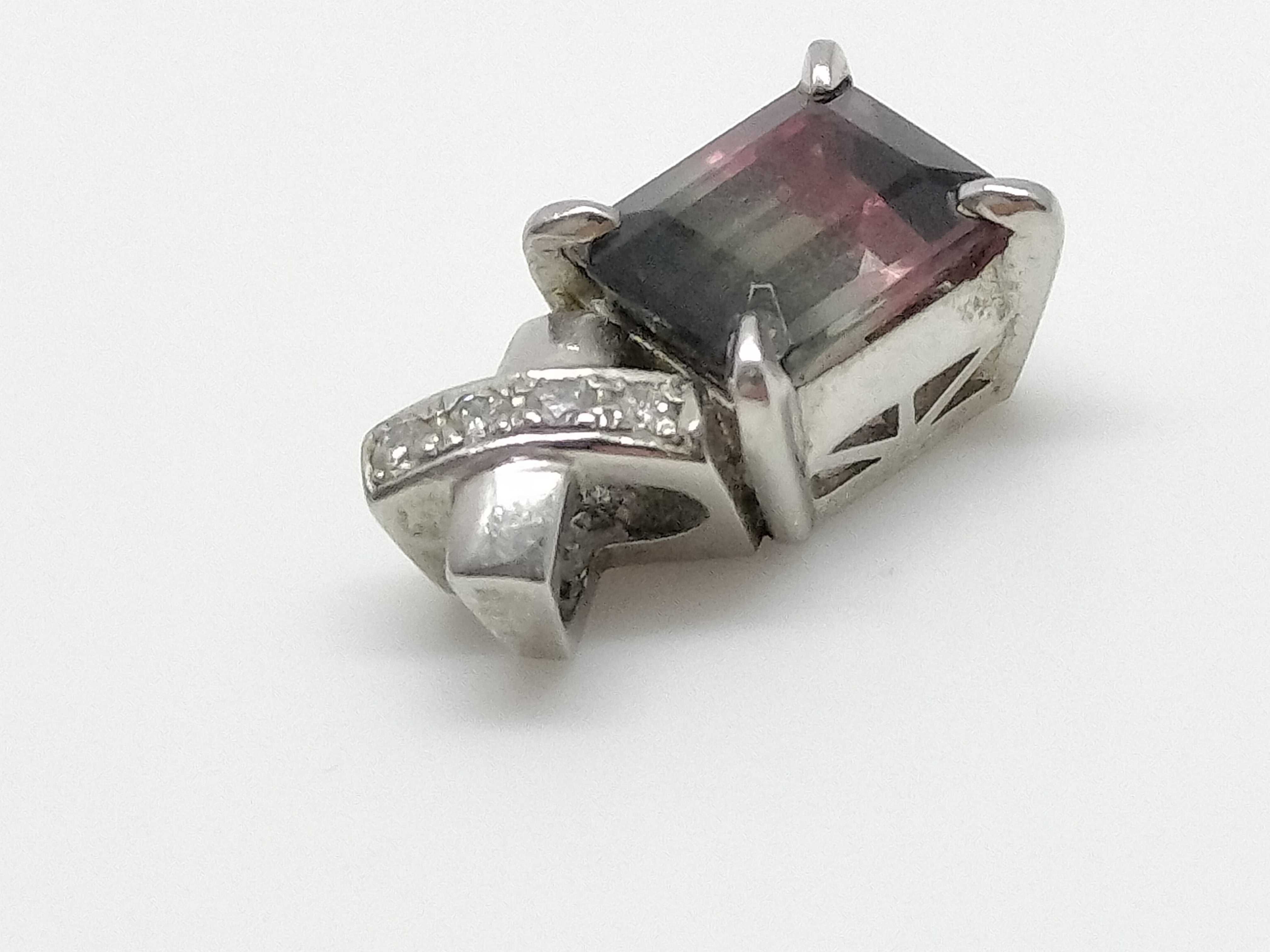 Bicolor Tourmaline and Diamond PT900 Platinum Pendant