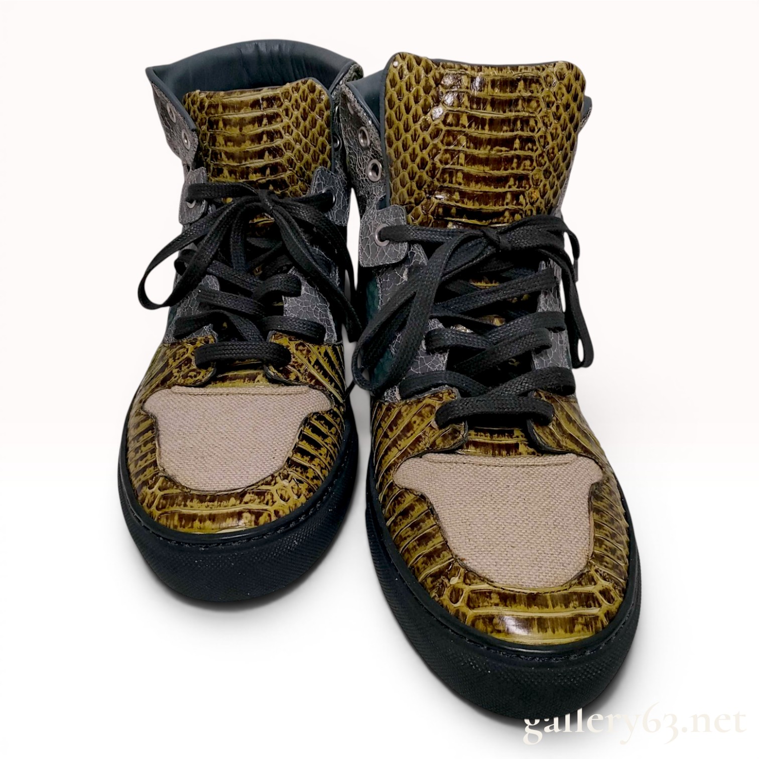 A Pair of Balenciaga Multi-Material and Python Effect High-Top Sneakers