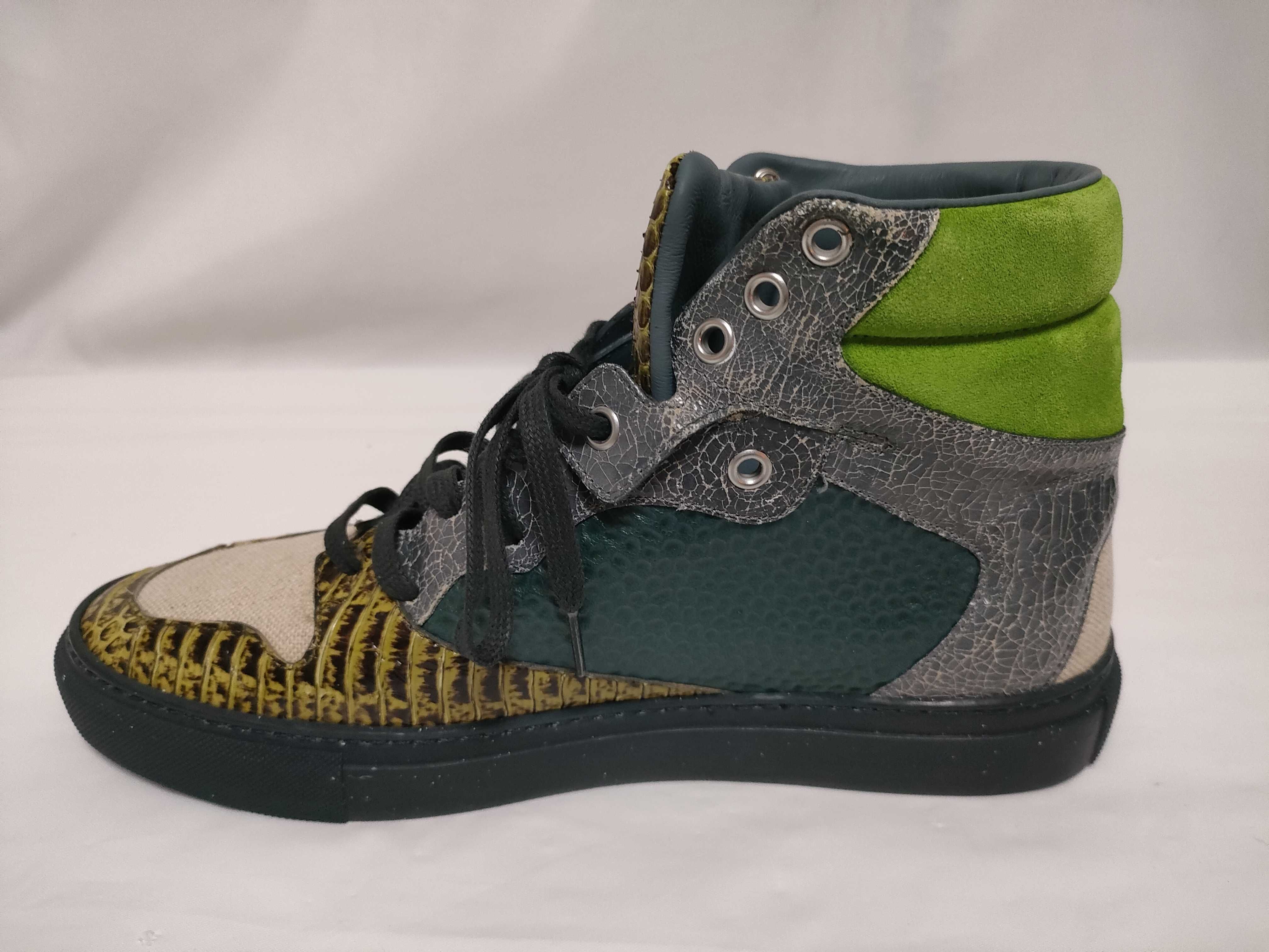 A Pair of Balenciaga Multi-Material and Python Effect High-Top Sneakers