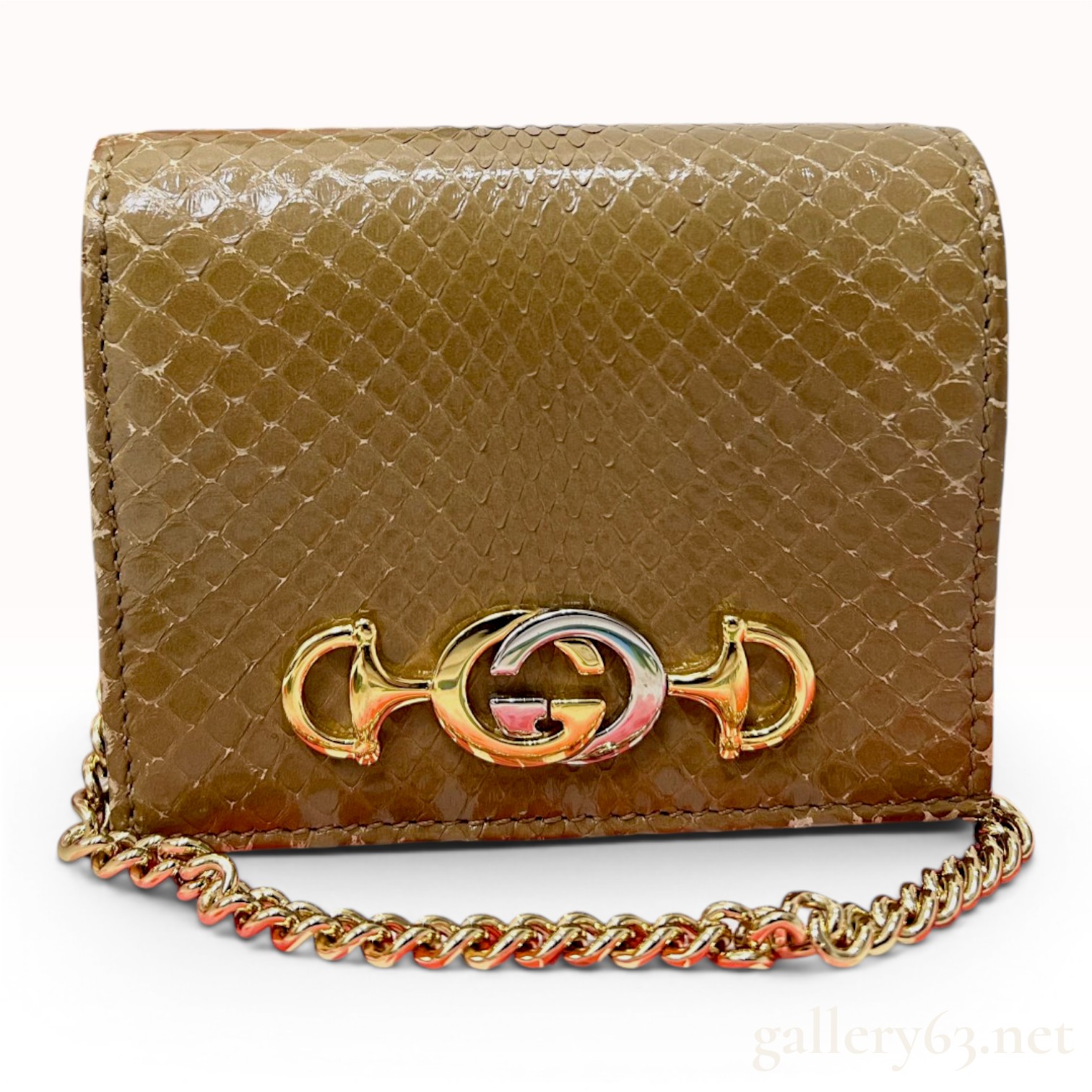 Gucci Zumi Python Leather Card Case on Chain