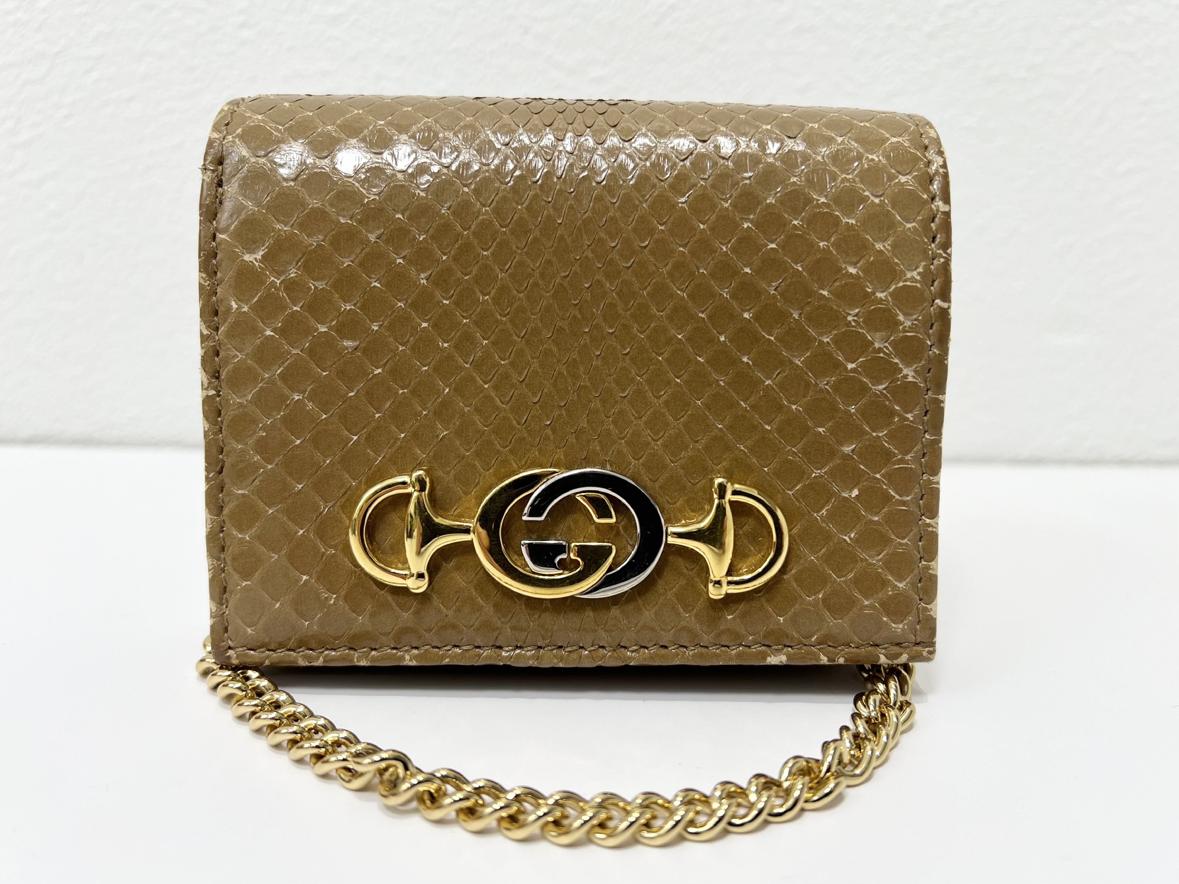 Gucci Zumi Python Leather Card Case on Chain