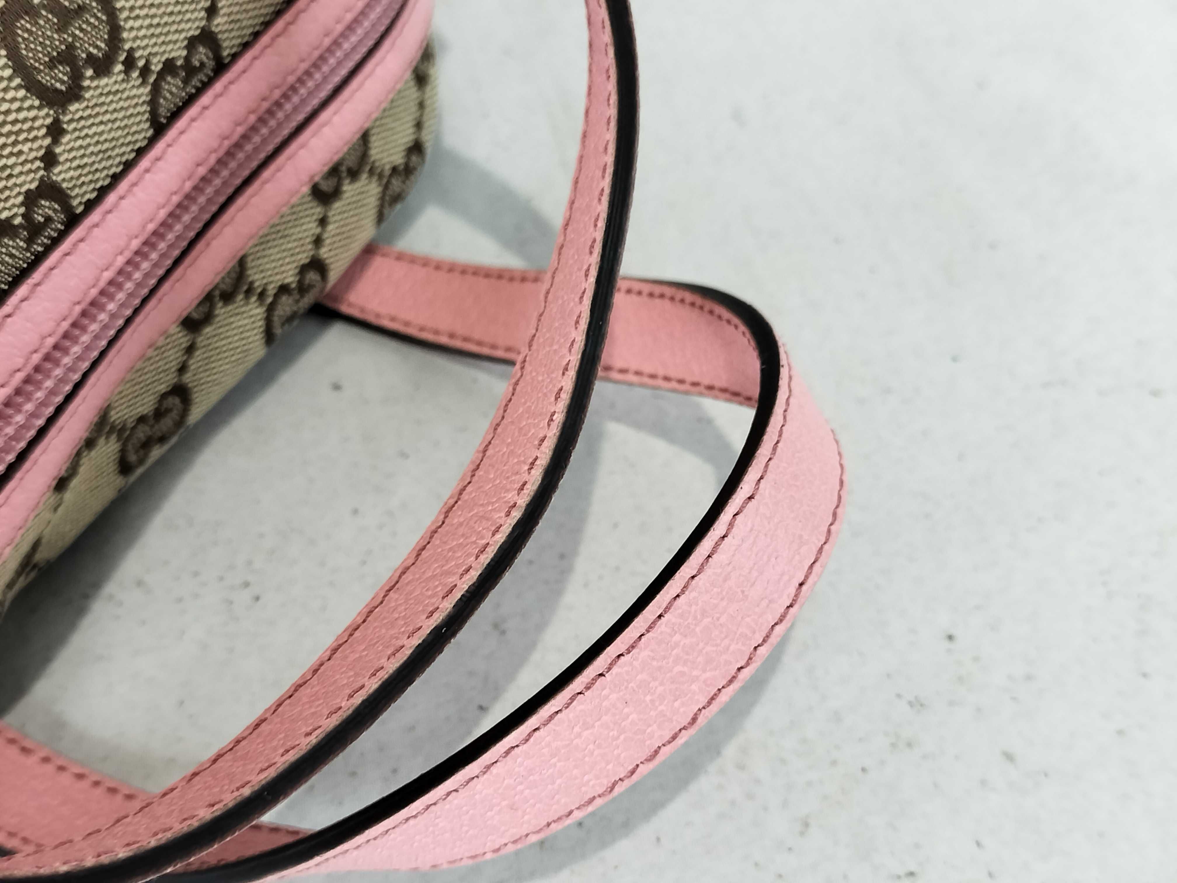 Gucci Brown GG Canvas and Pink Leather Mini Tofu Bag