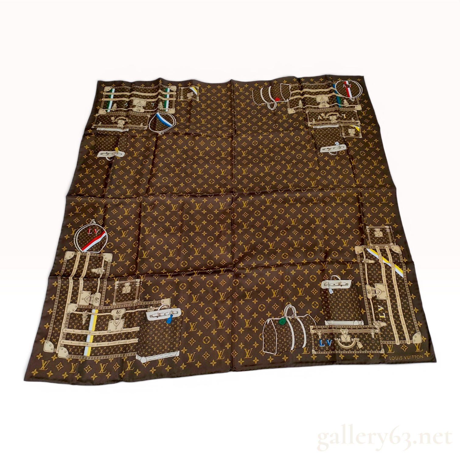 Louis Vuitton Silk Monogram Trunks Square Scarf
