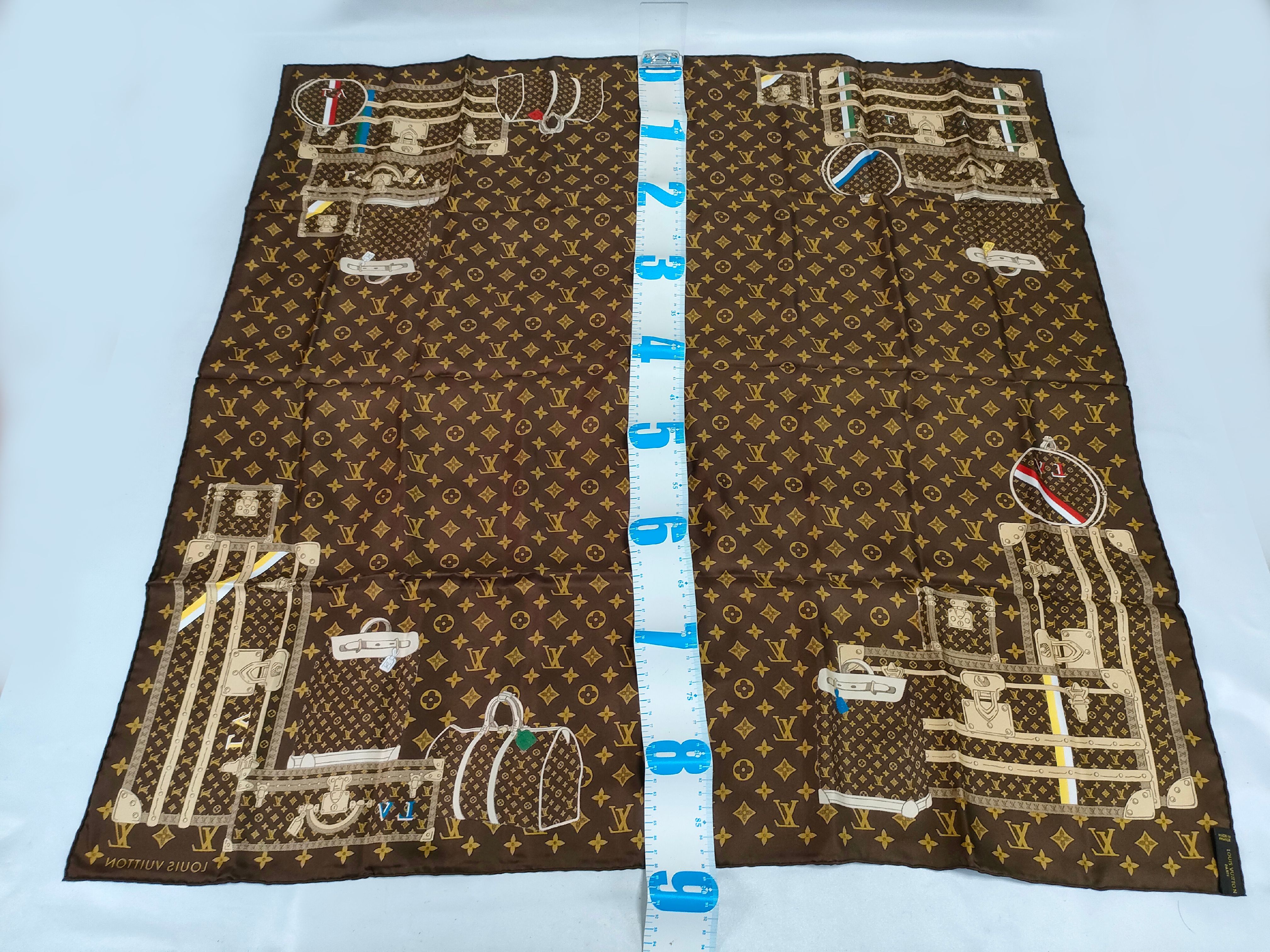 Louis Vuitton Silk Monogram Trunks Square Scarf