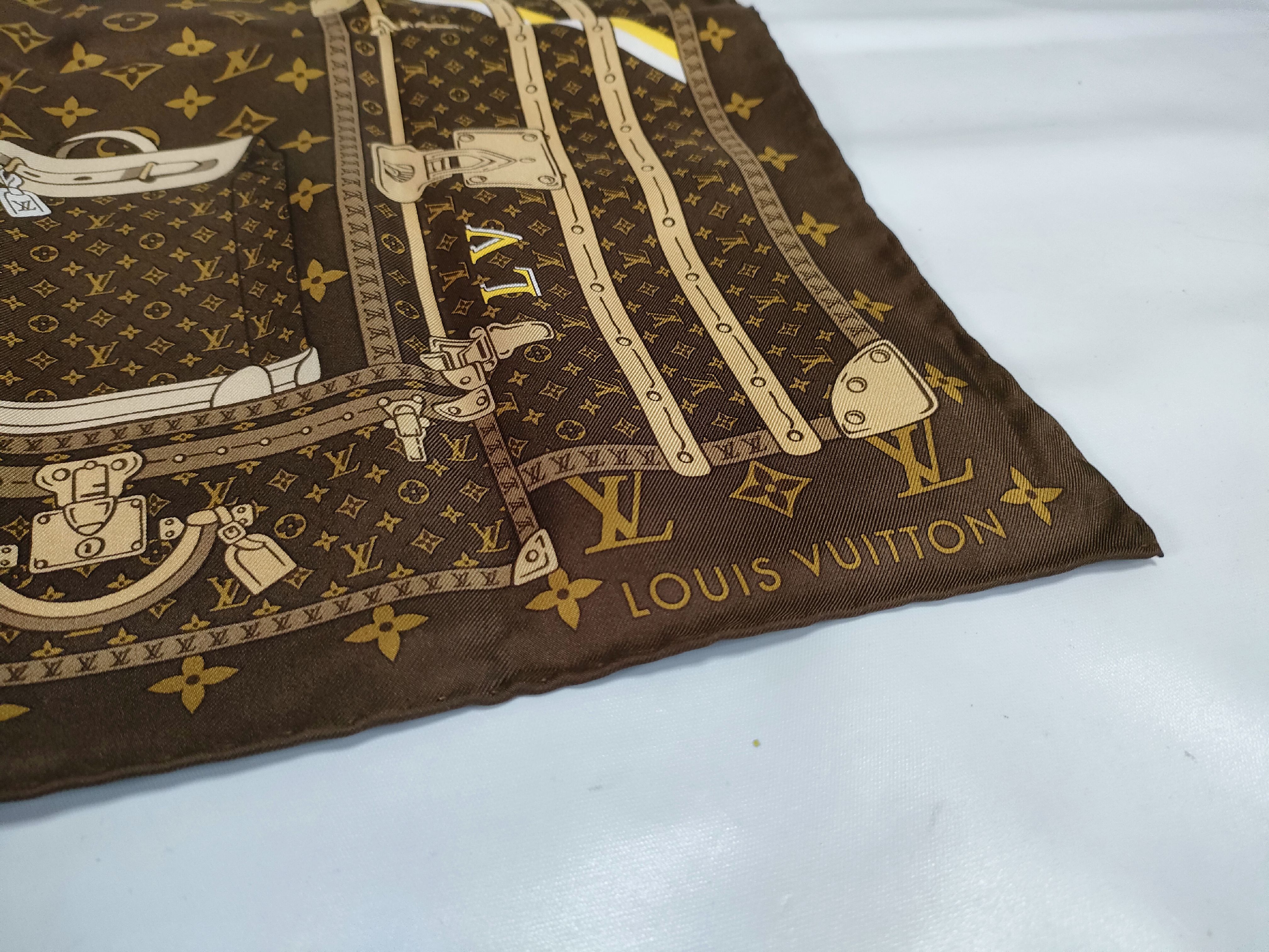 Louis Vuitton Silk Monogram Trunks Square Scarf
