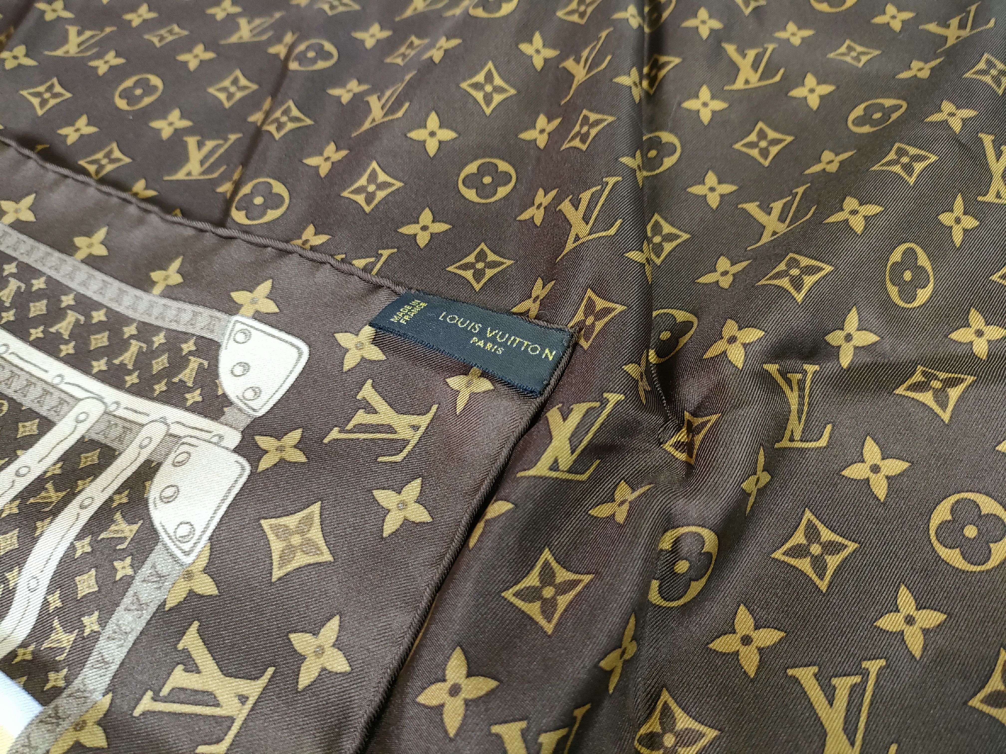 Louis Vuitton Silk Monogram Trunks Square Scarf