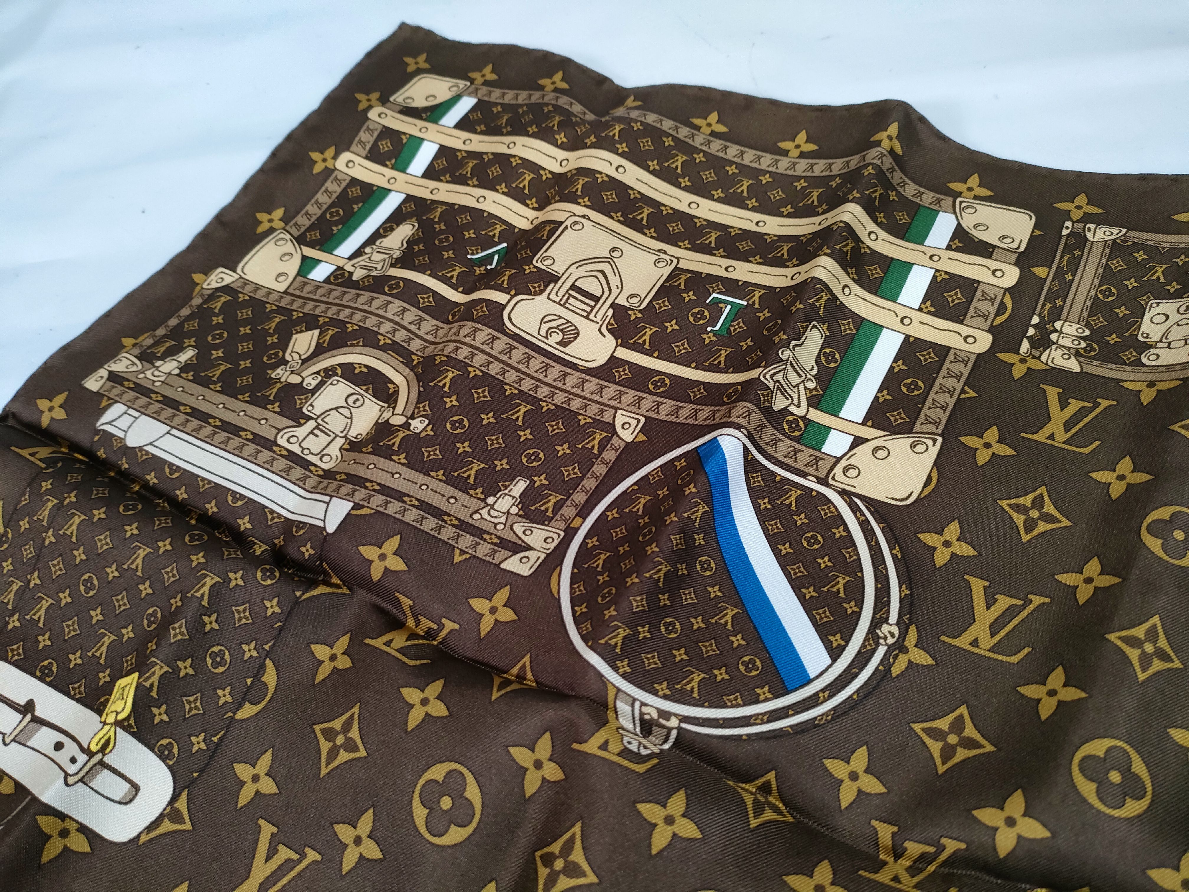 Louis Vuitton Silk Monogram Trunks Square Scarf