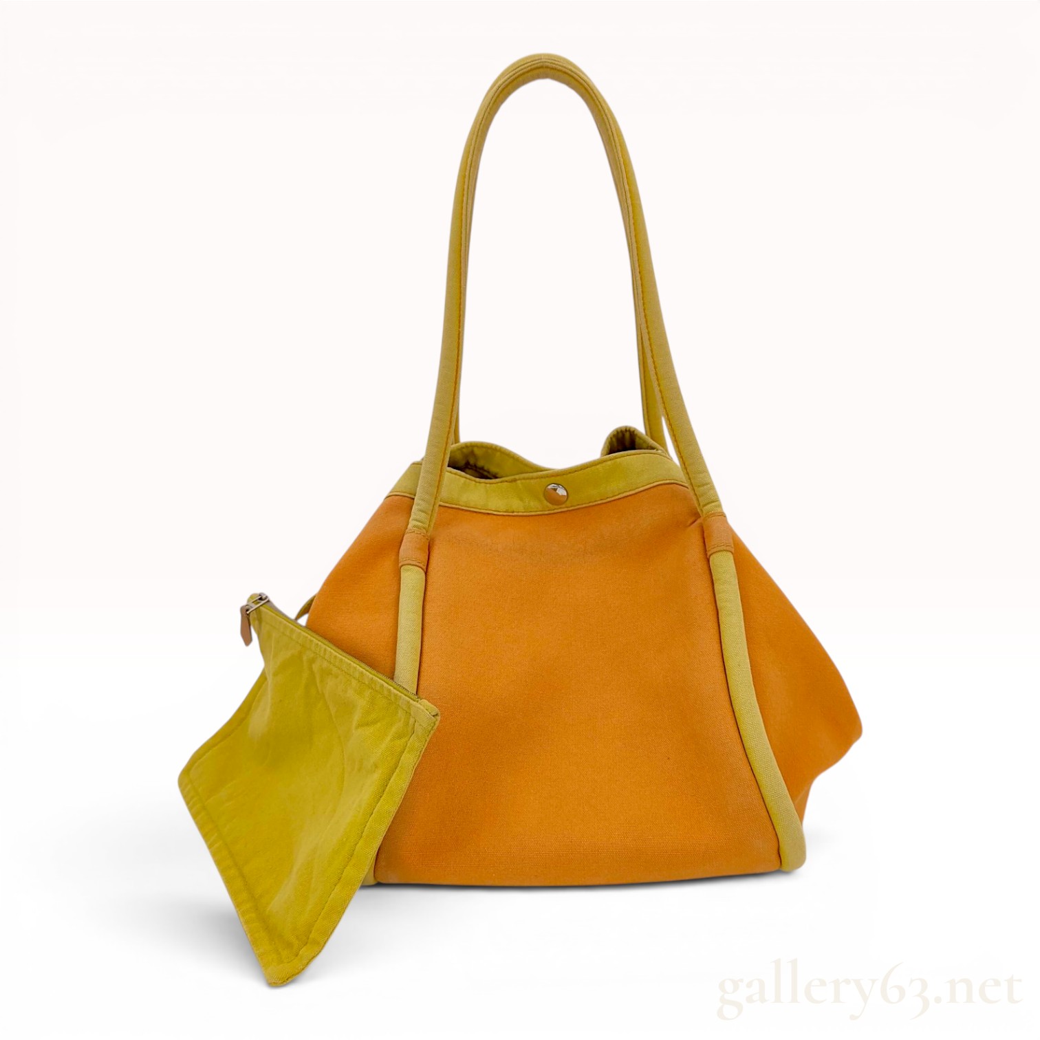 Hermes Lindy Beach Tote in Orange and Yellow Canvas with Matching Pouch