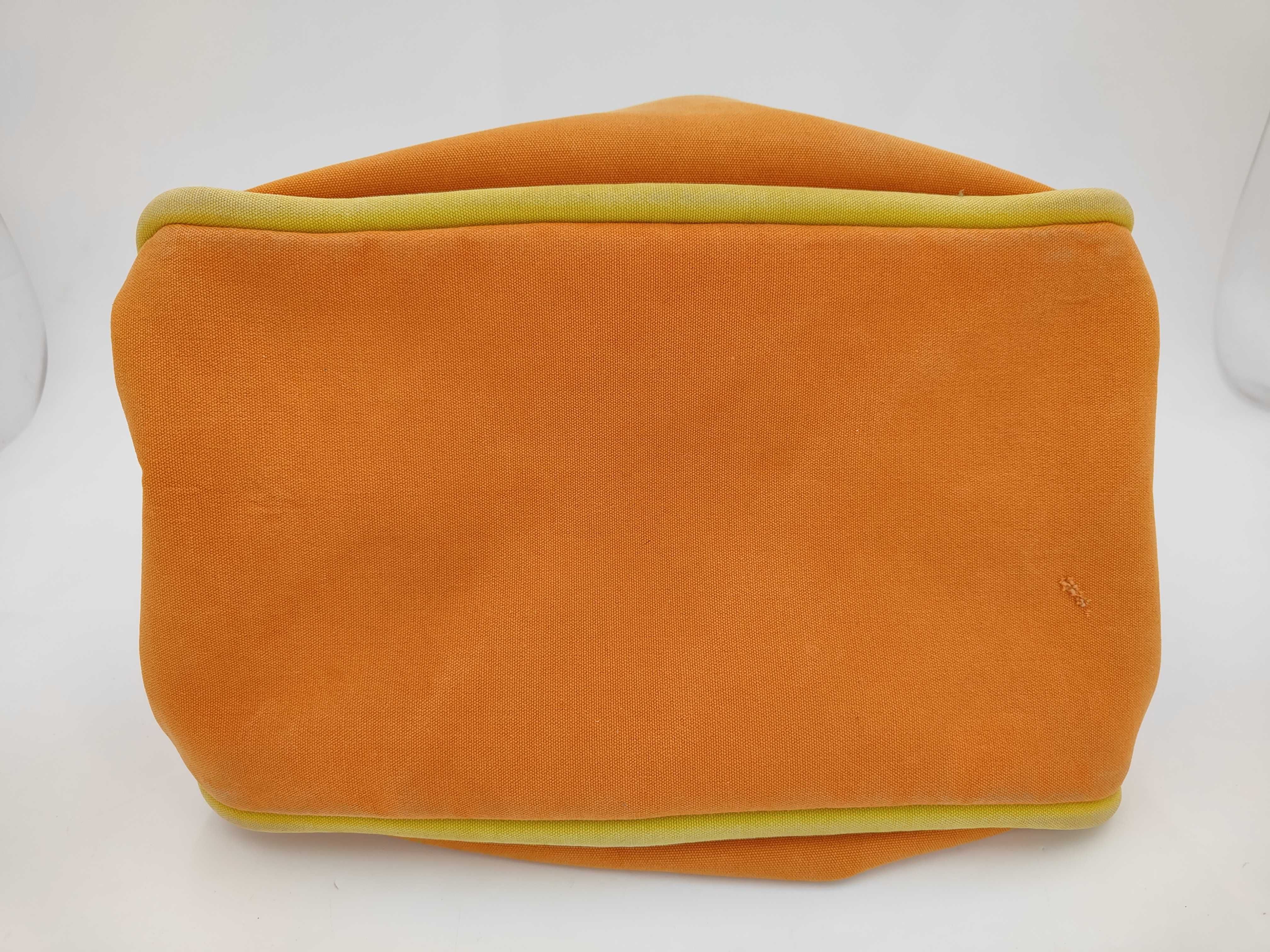 Hermes Lindy Beach Tote in Orange and Yellow Canvas with Matching Pouch