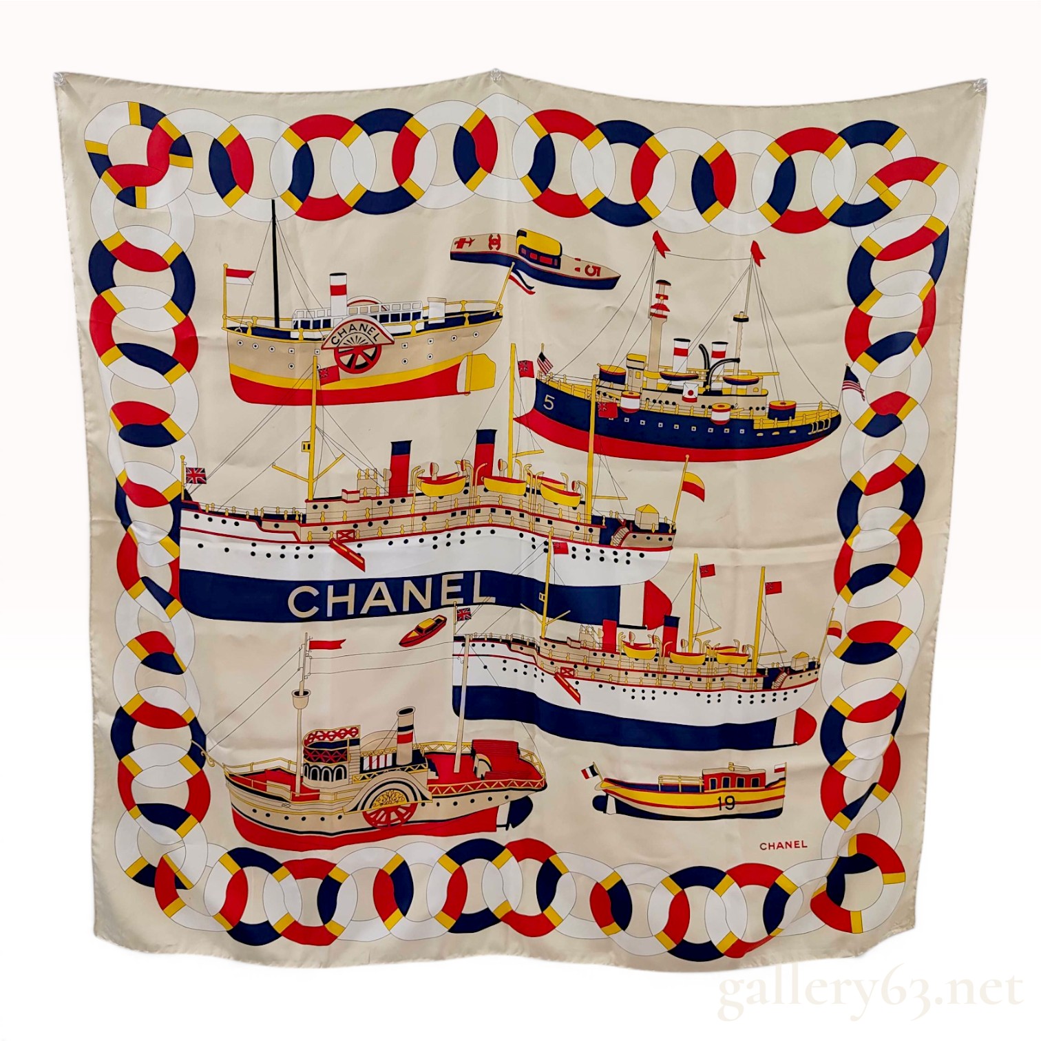 Chanel Silk Scarf with Nautical Ship Motif