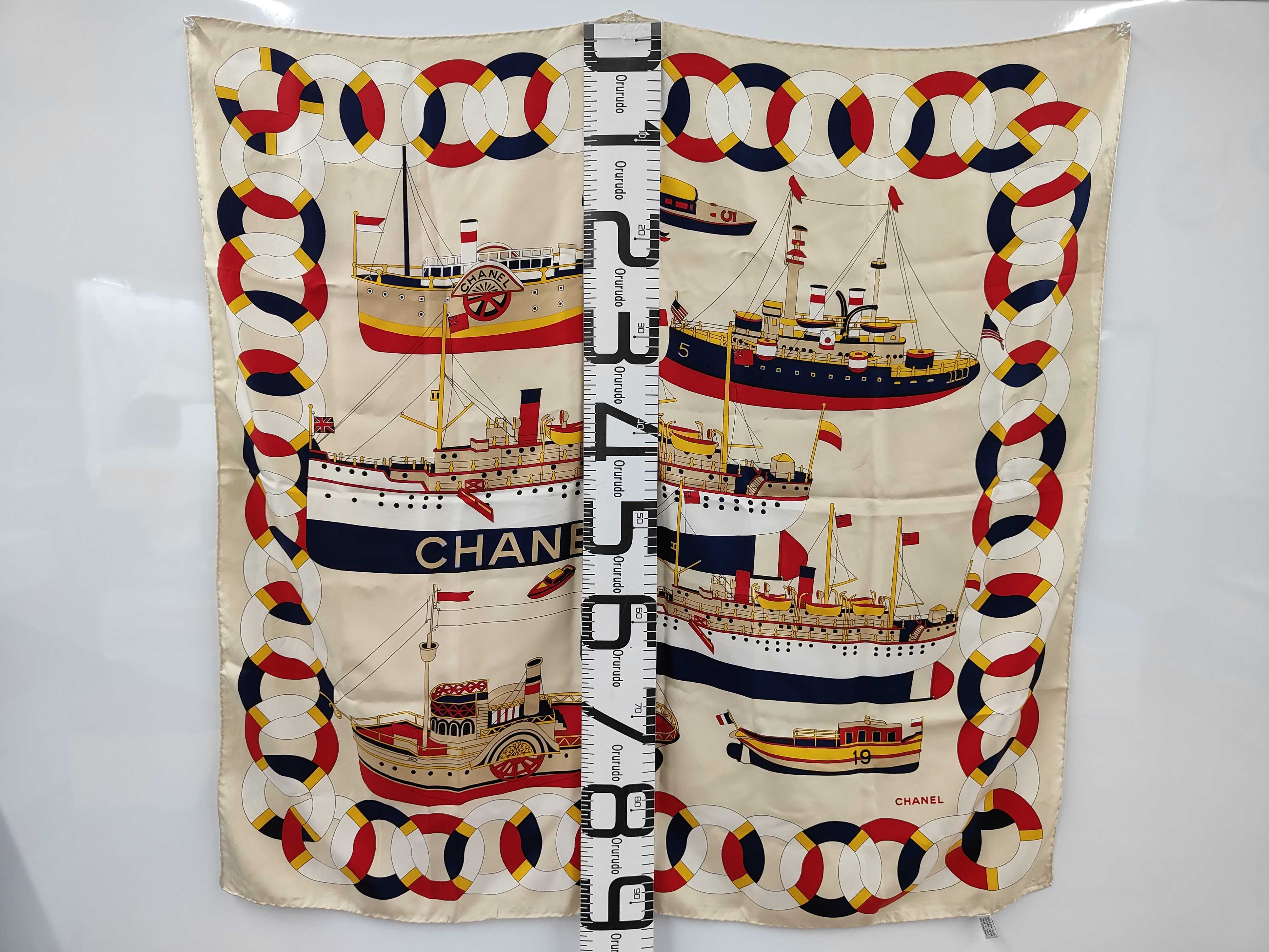 Chanel Silk Scarf with Nautical Ship Motif