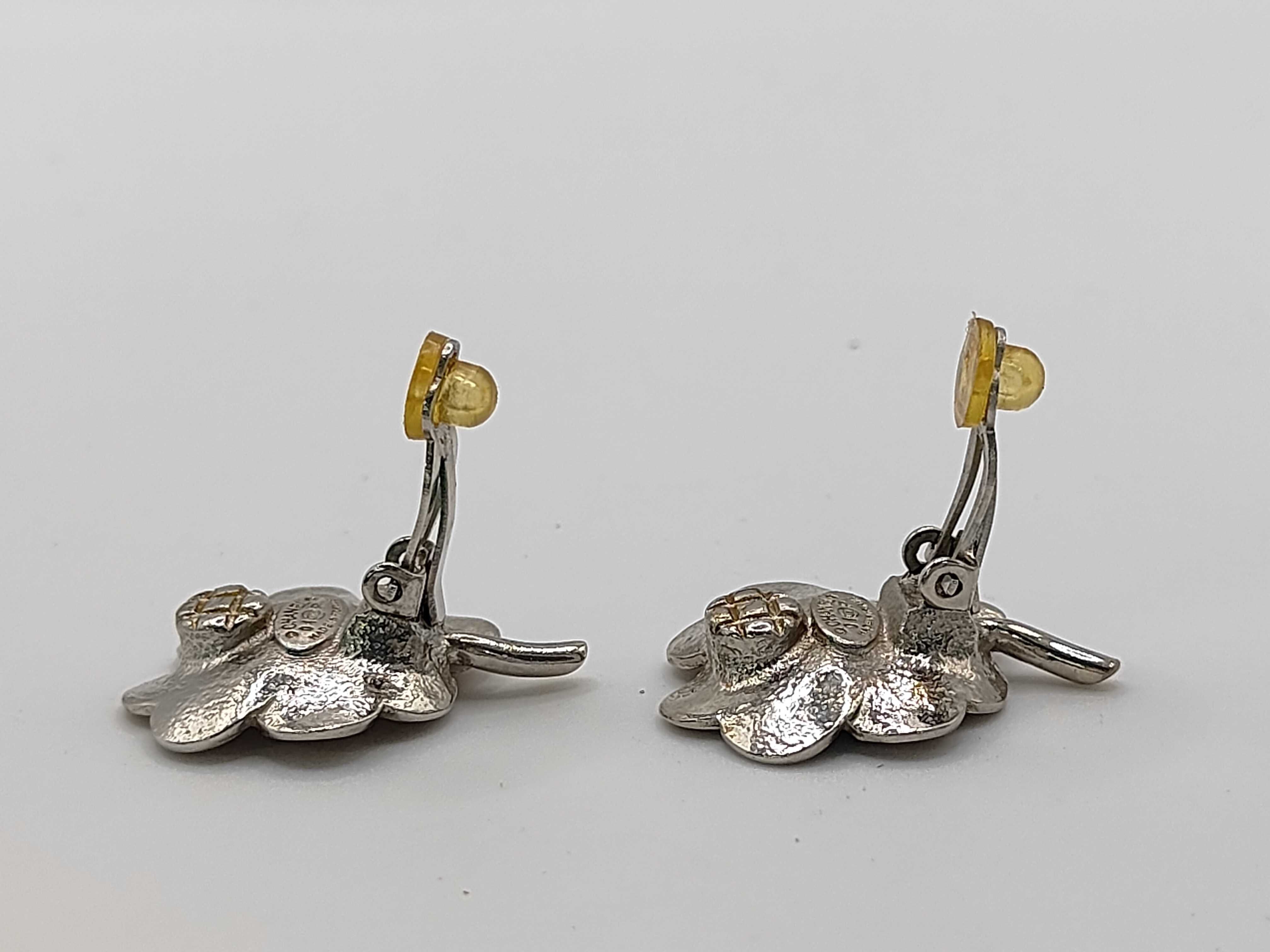 A Pair of Chanel Enamel and Crystal CC Clover Clip-On Earrings