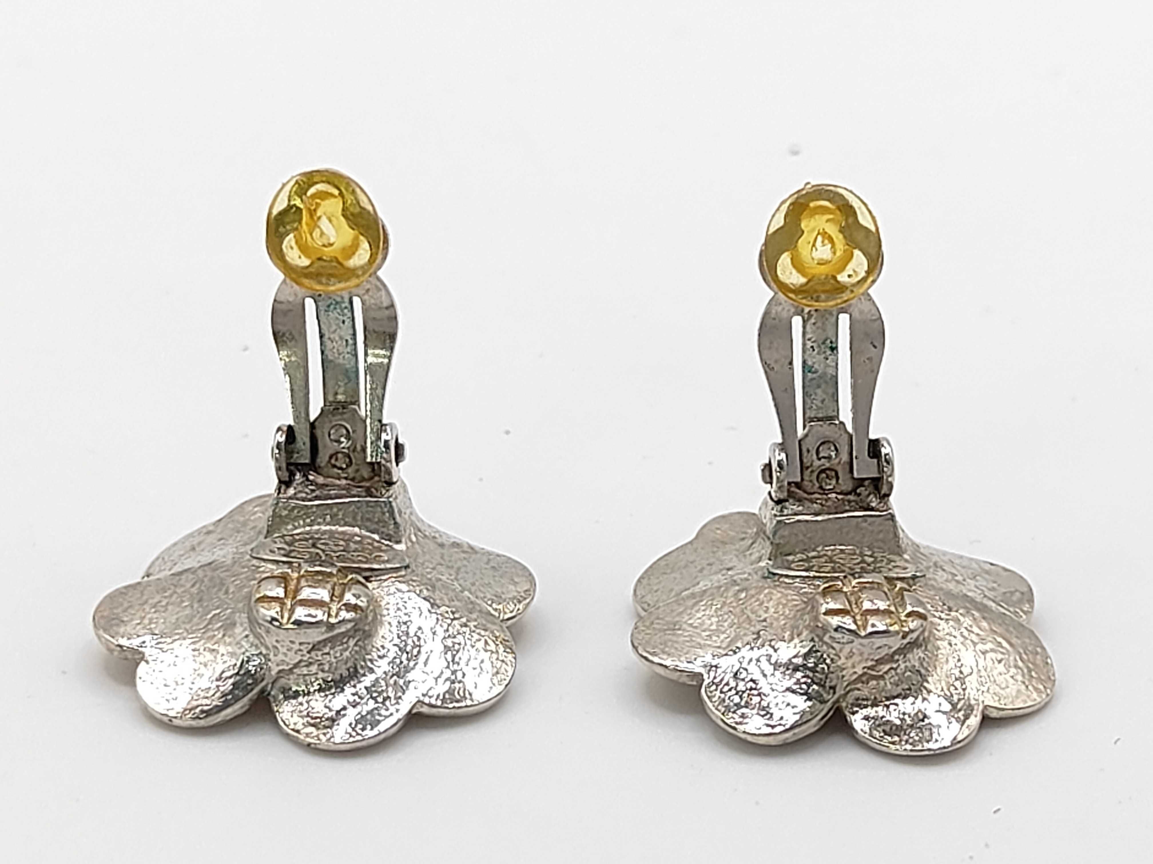 A Pair of Chanel Enamel and Crystal CC Clover Clip-On Earrings