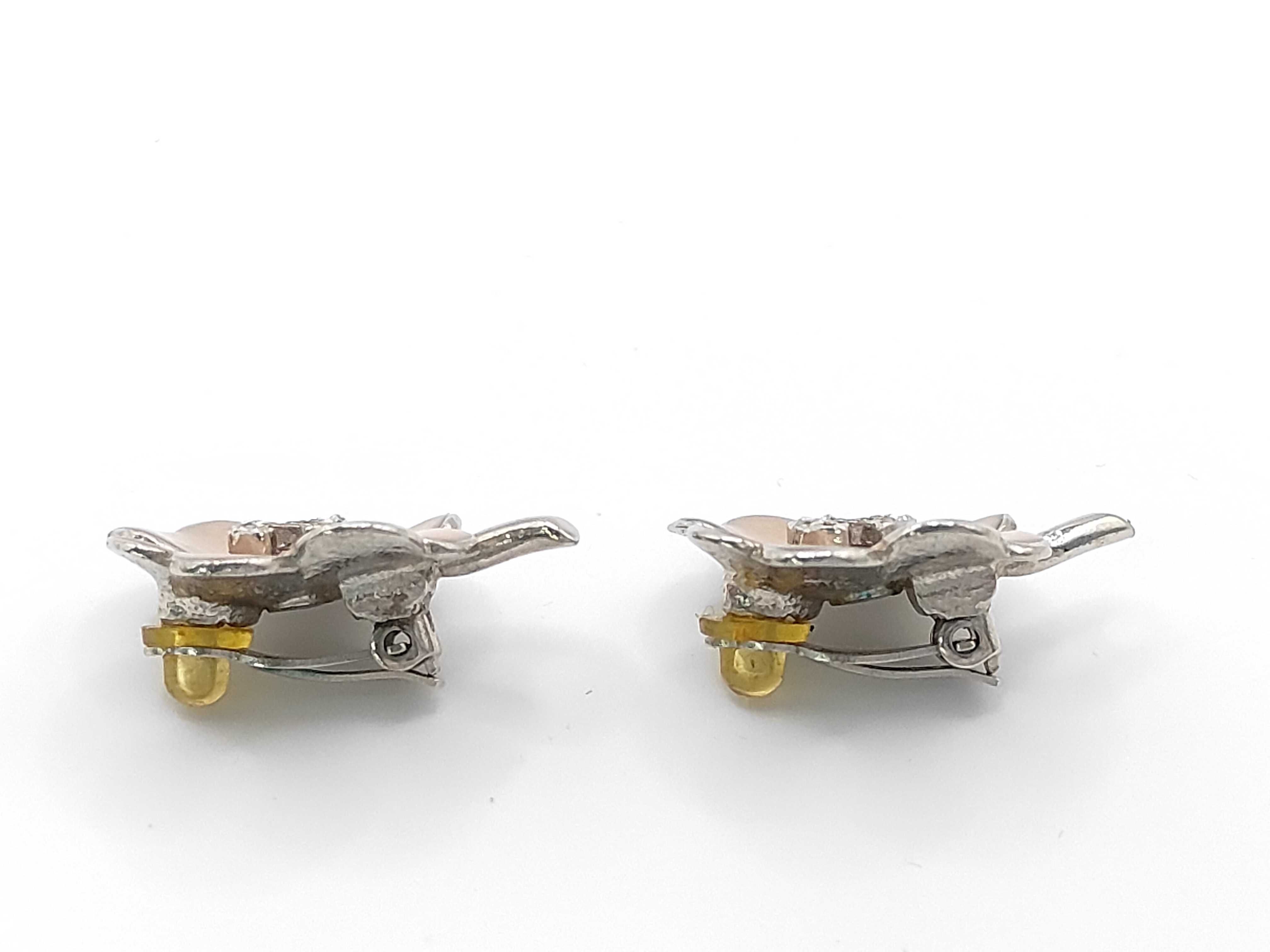 A Pair of Chanel Enamel and Crystal CC Clover Clip-On Earrings