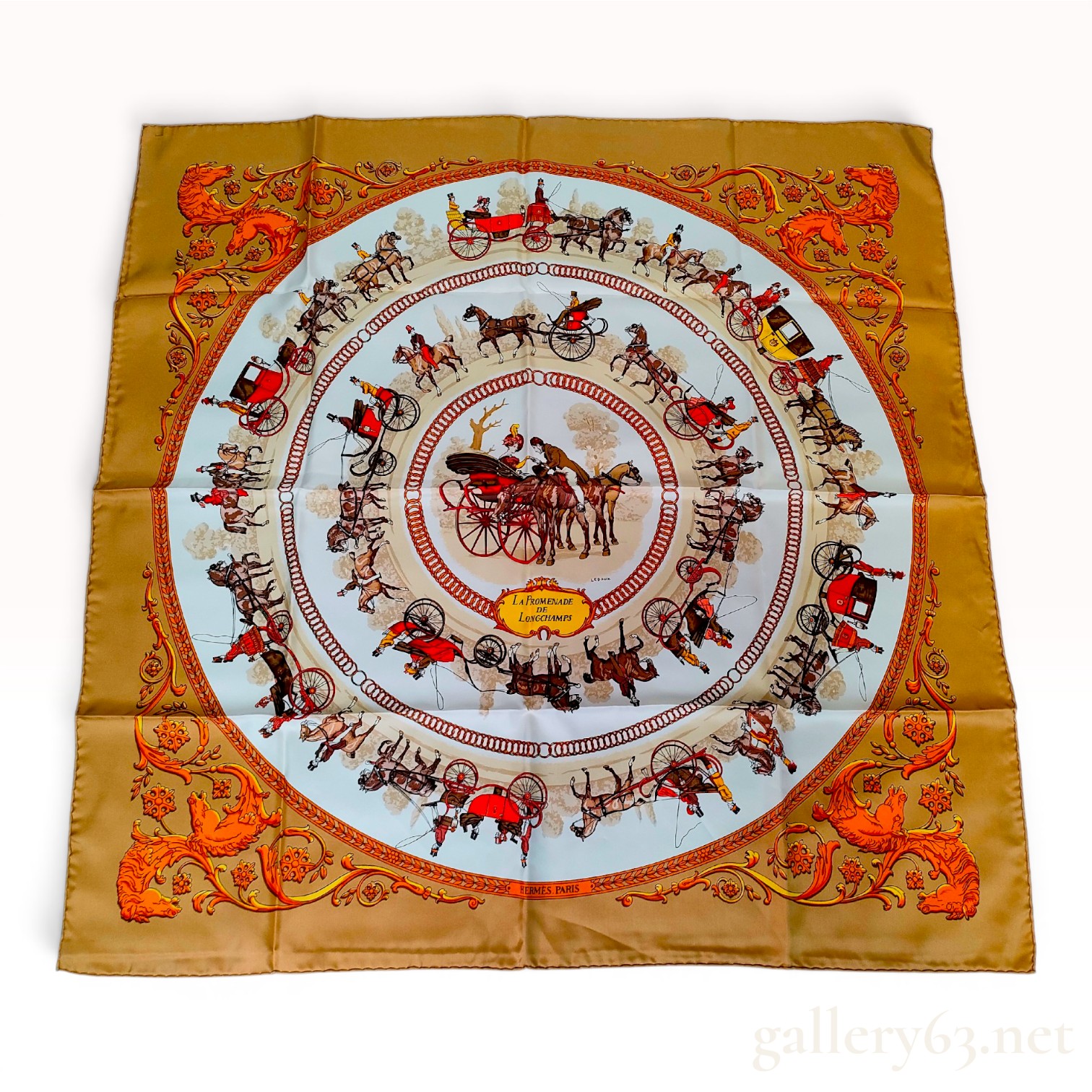 Hermes La Promenade de Longchamps Silk Scarf by Philippe Ledoux