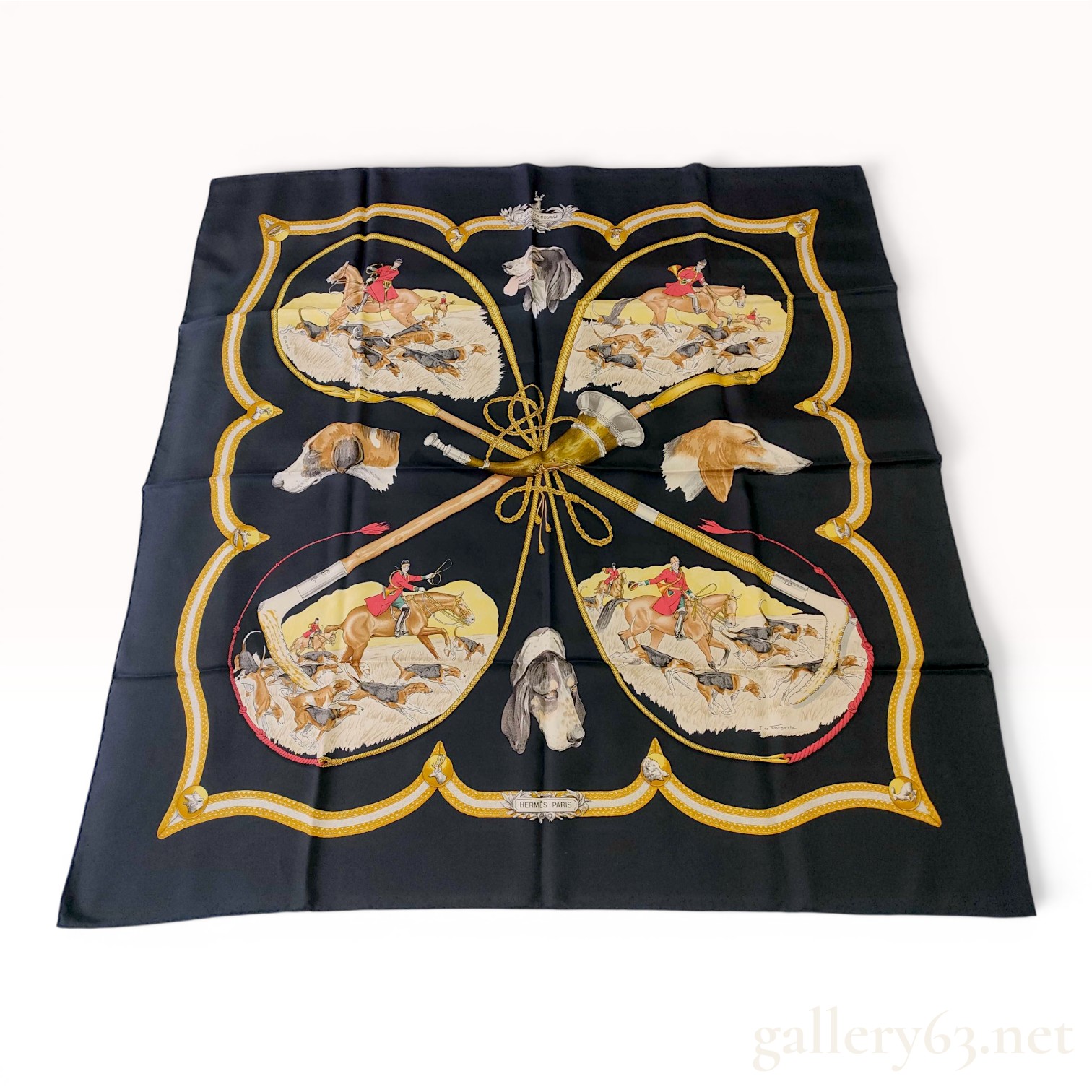 Hermes Le Laisser Courre Silk Twill Scarf Designed by Jean de Fougerolle