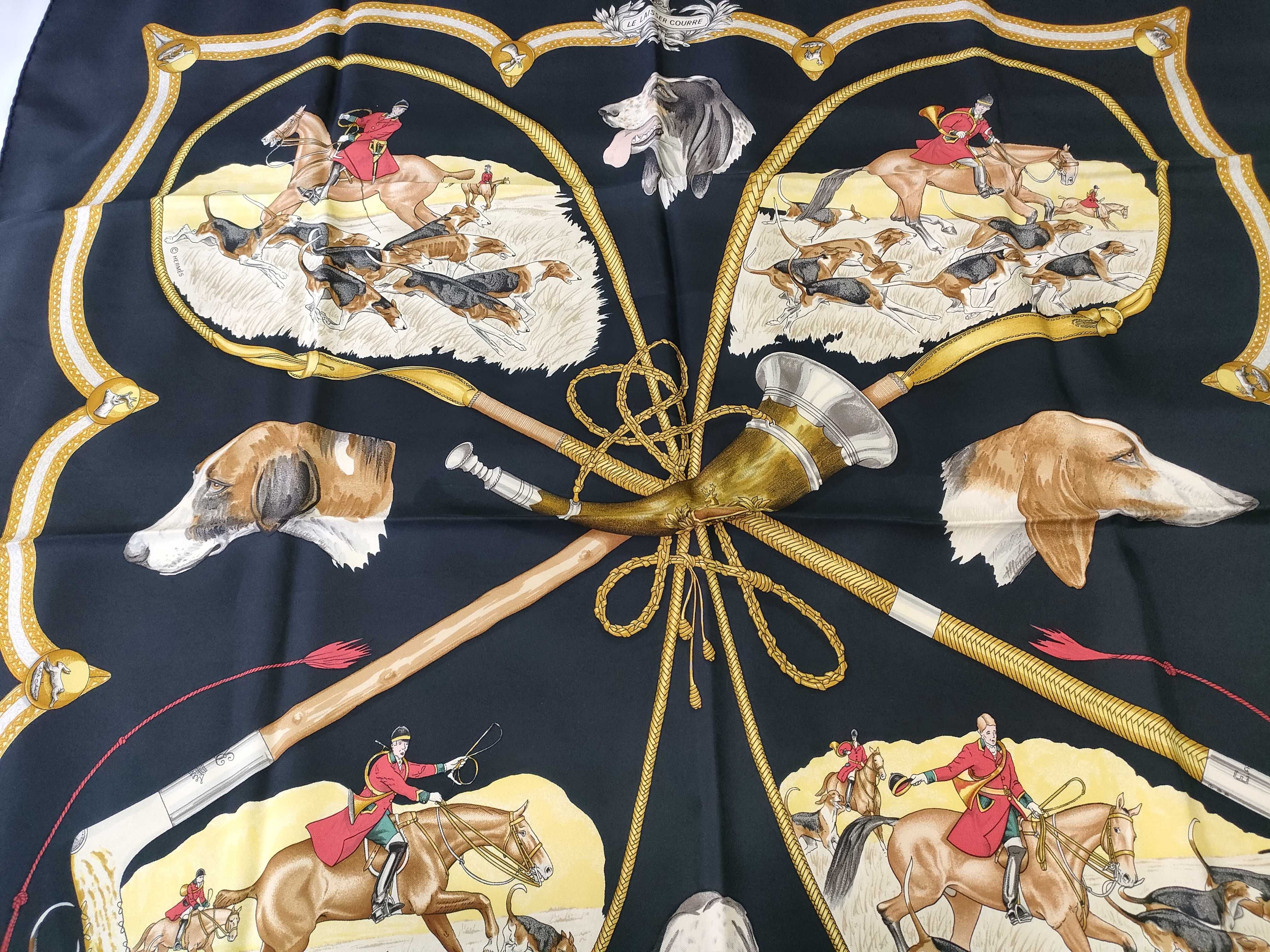 Hermes Le Laisser Courre Silk Twill Scarf Designed by Jean de Fougerolle