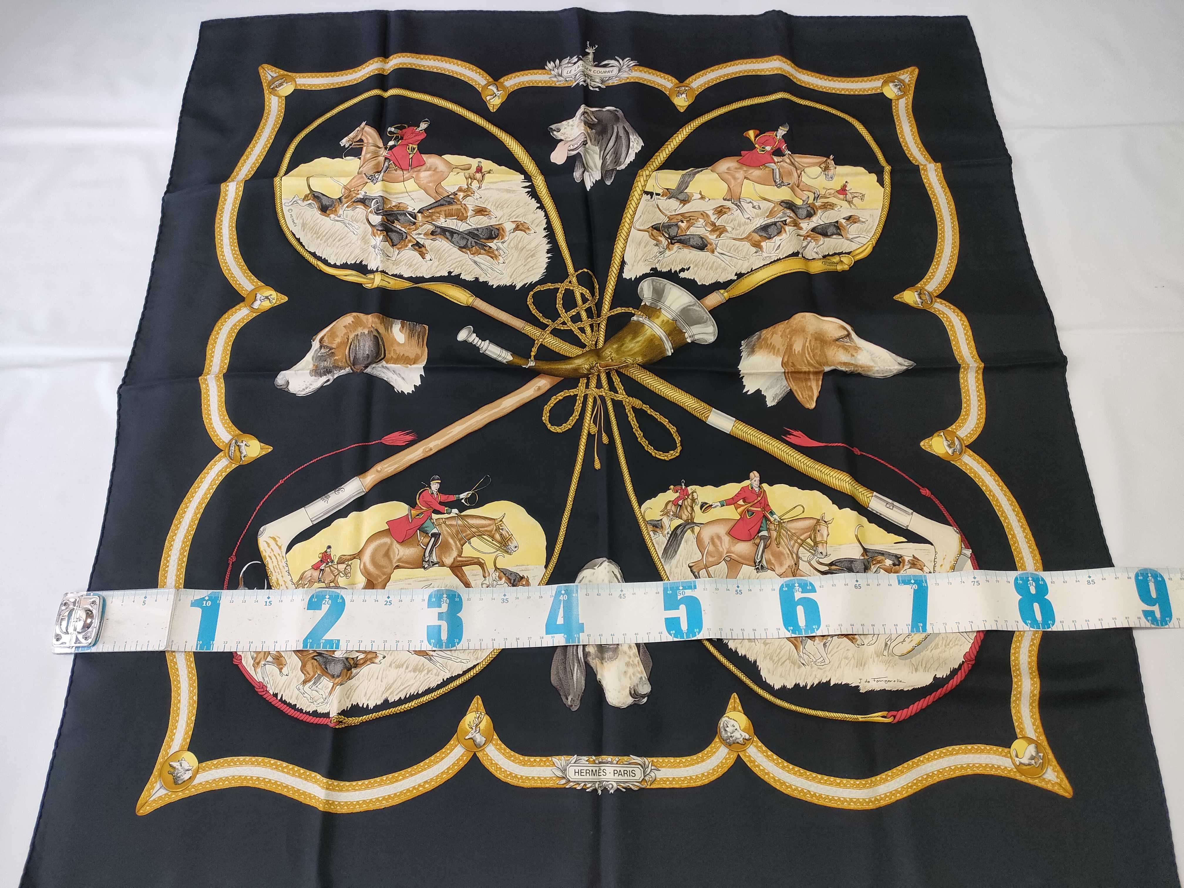 Hermes Le Laisser Courre Silk Twill Scarf Designed by Jean de Fougerolle