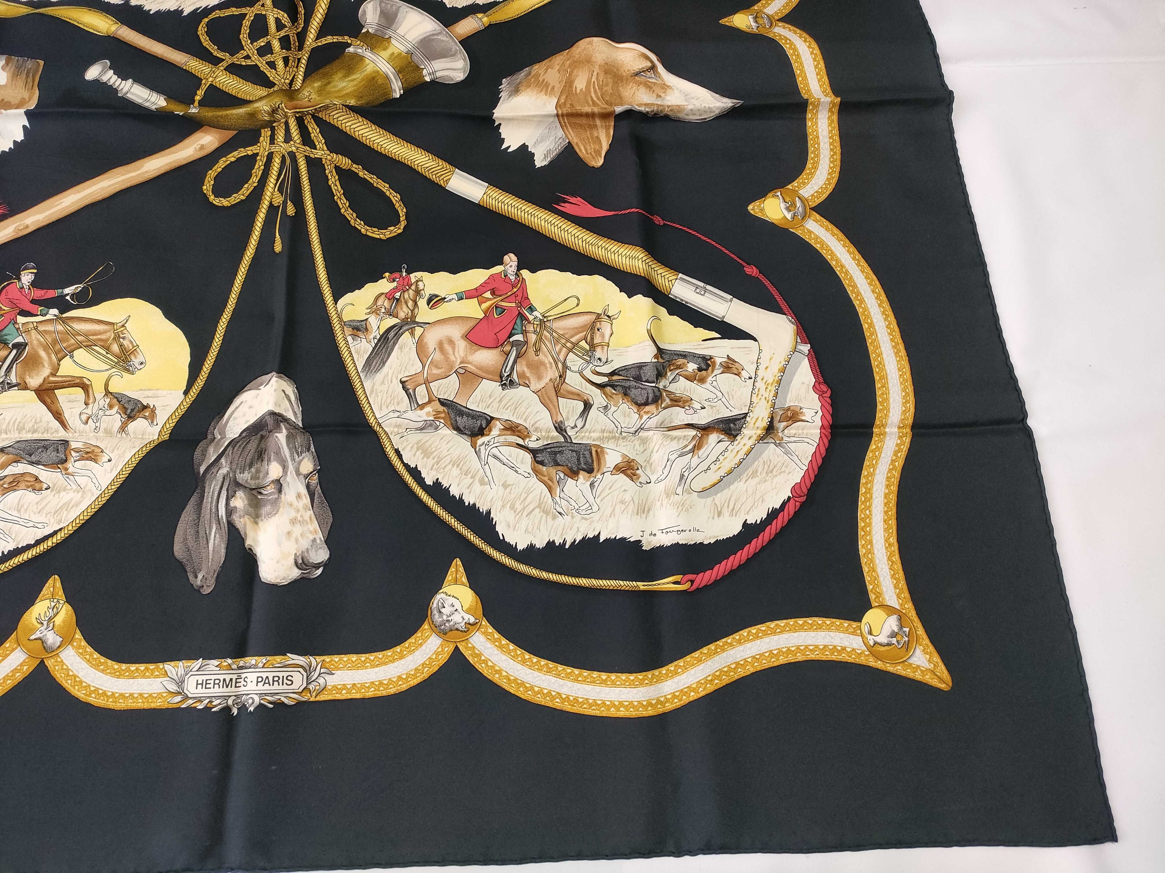 Hermes Le Laisser Courre Silk Twill Scarf Designed by Jean de Fougerolle