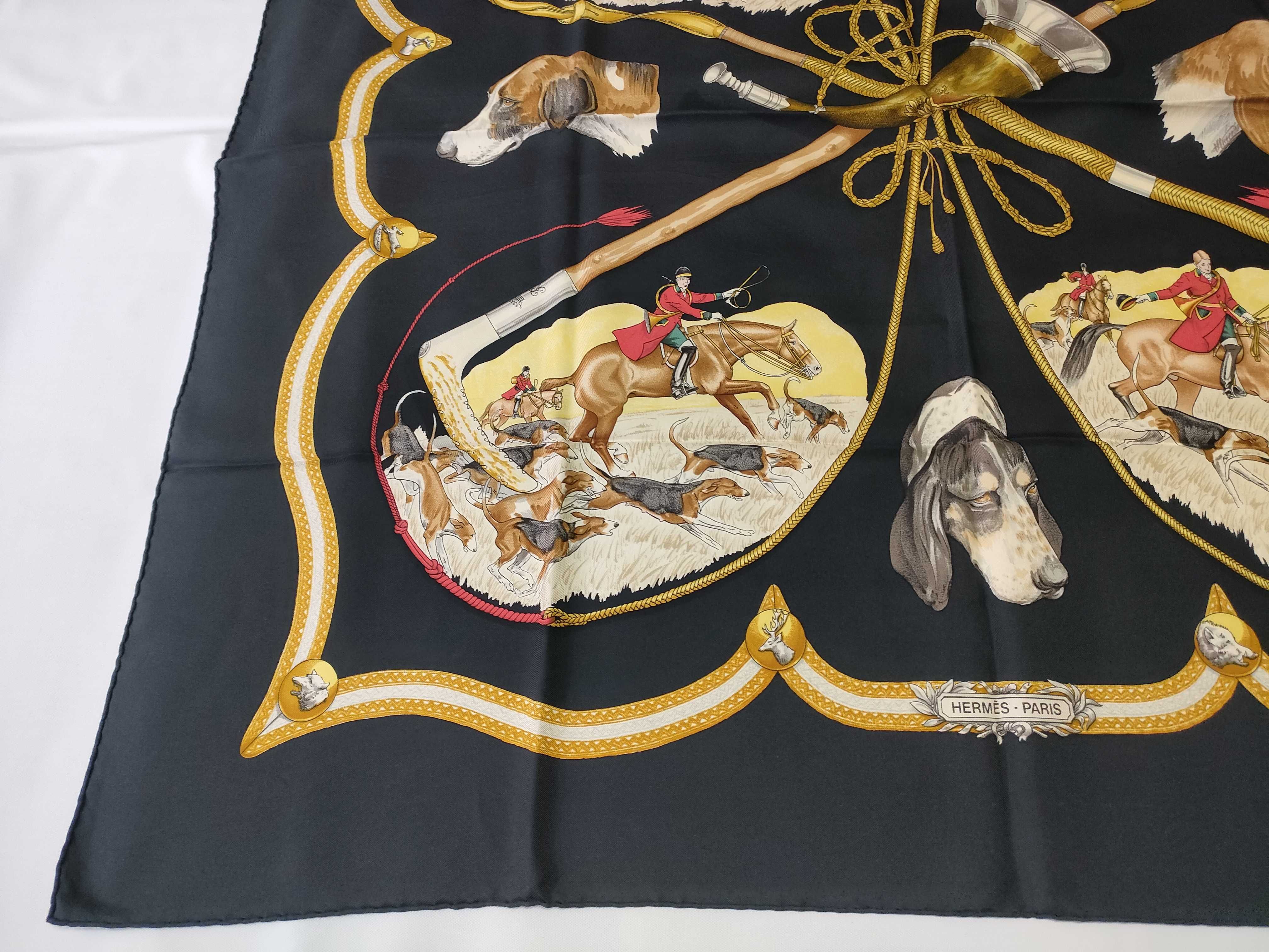 Hermes Le Laisser Courre Silk Twill Scarf Designed by Jean de Fougerolle