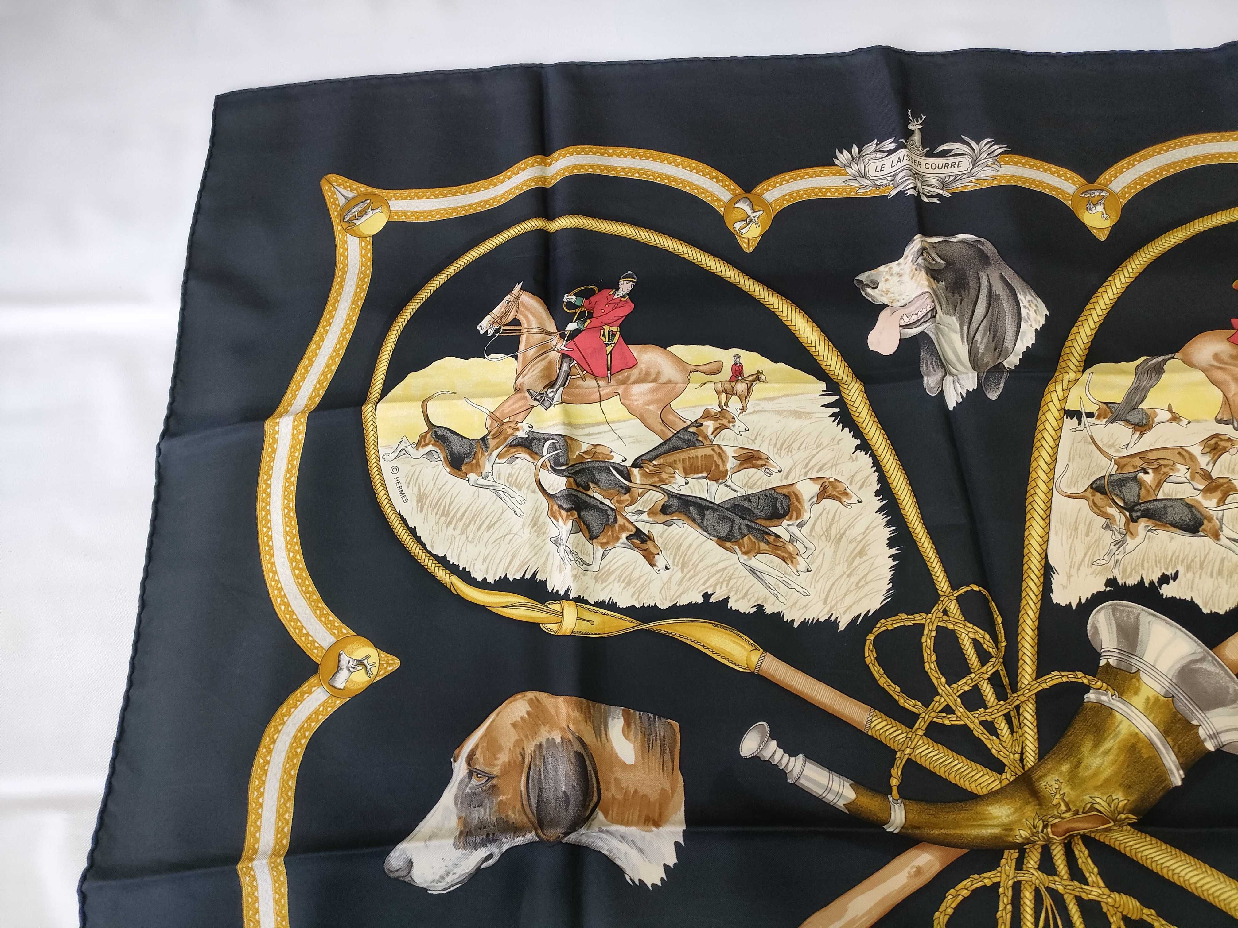 Hermes Le Laisser Courre Silk Twill Scarf Designed by Jean de Fougerolle