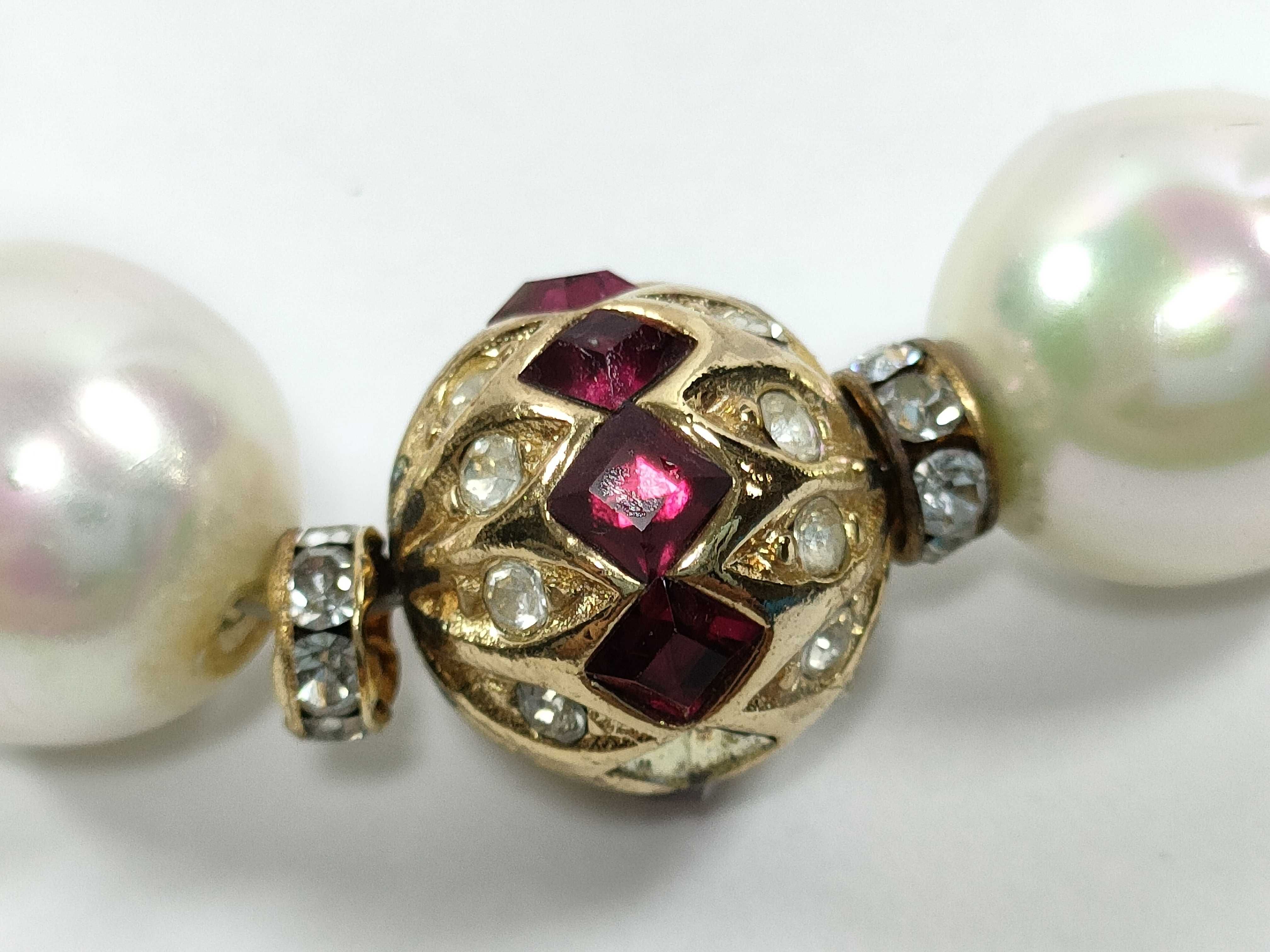Christian Dior Graduated Faux Pearl Necklace with Rhinestone and Red Stone Accents