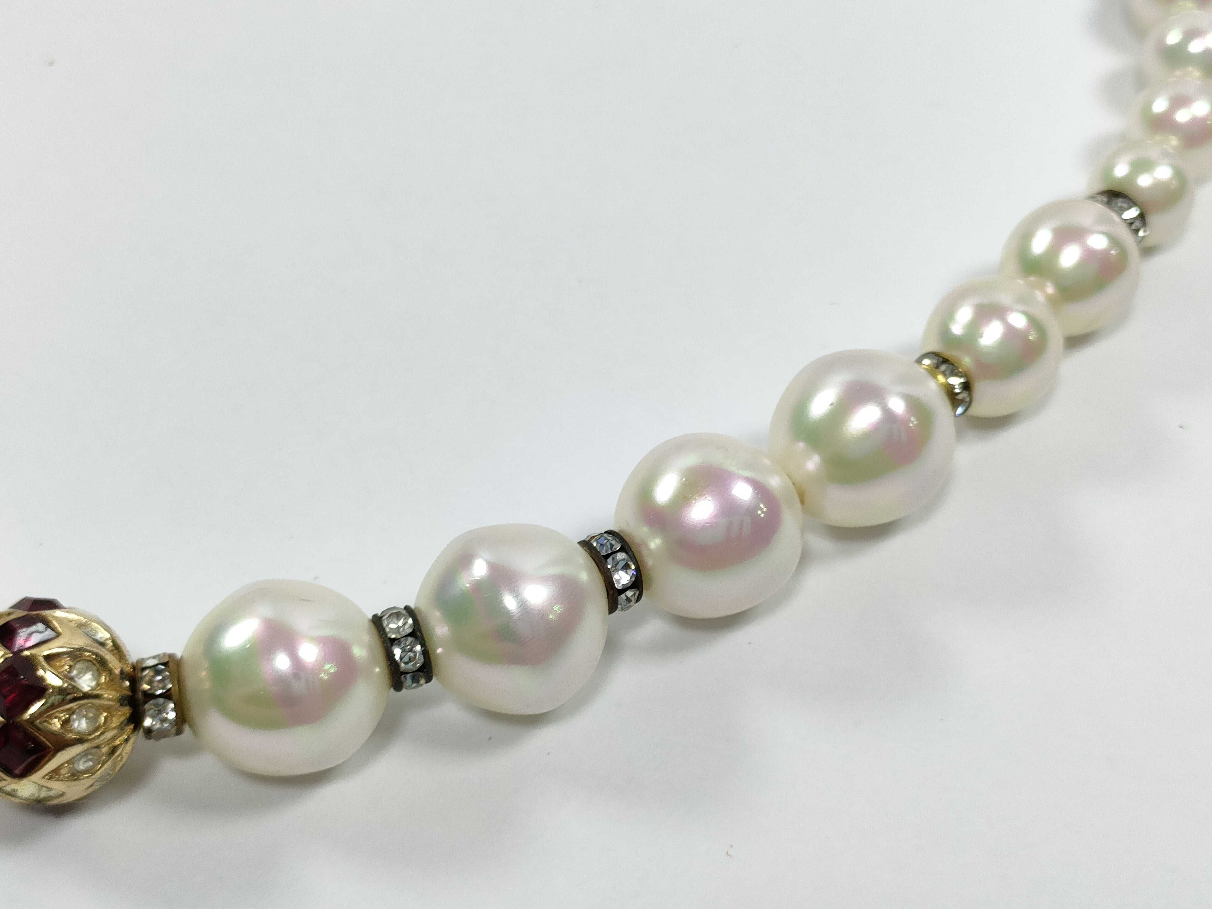Christian Dior Graduated Faux Pearl Necklace with Rhinestone and Red Stone Accents