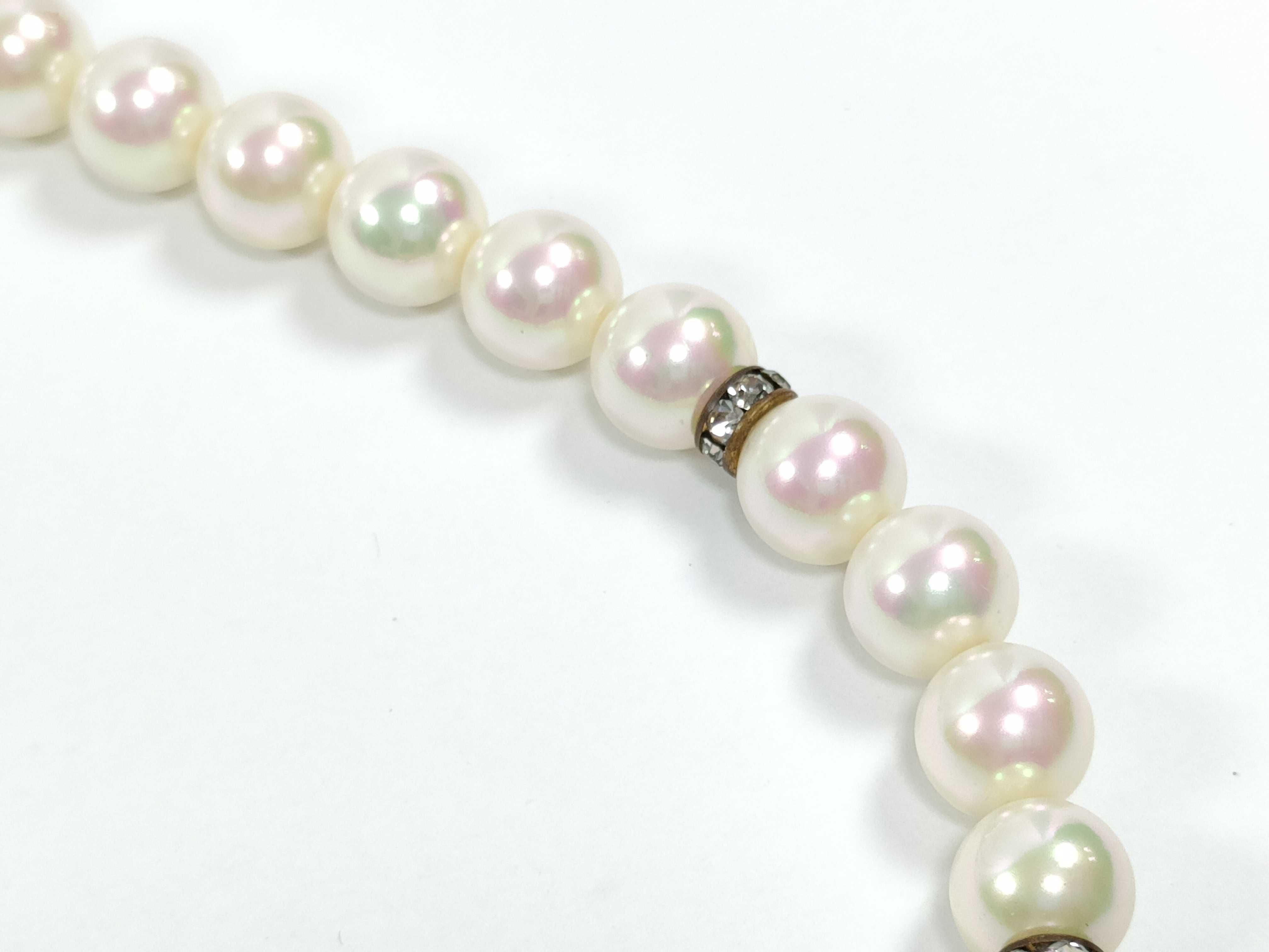 Christian Dior Graduated Faux Pearl Necklace with Rhinestone and Red Stone Accents