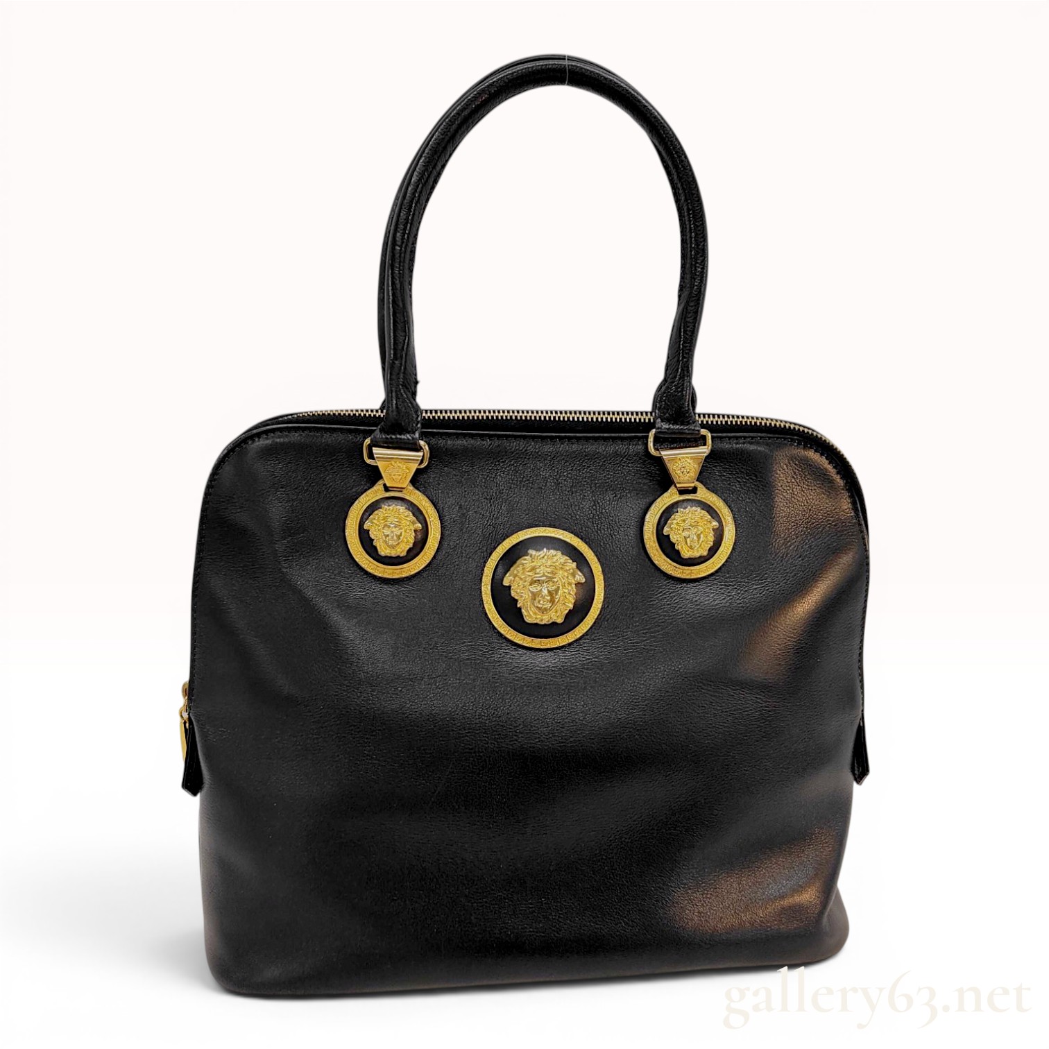 Gianni Versace Black Leather Medusa Medallion Handbag