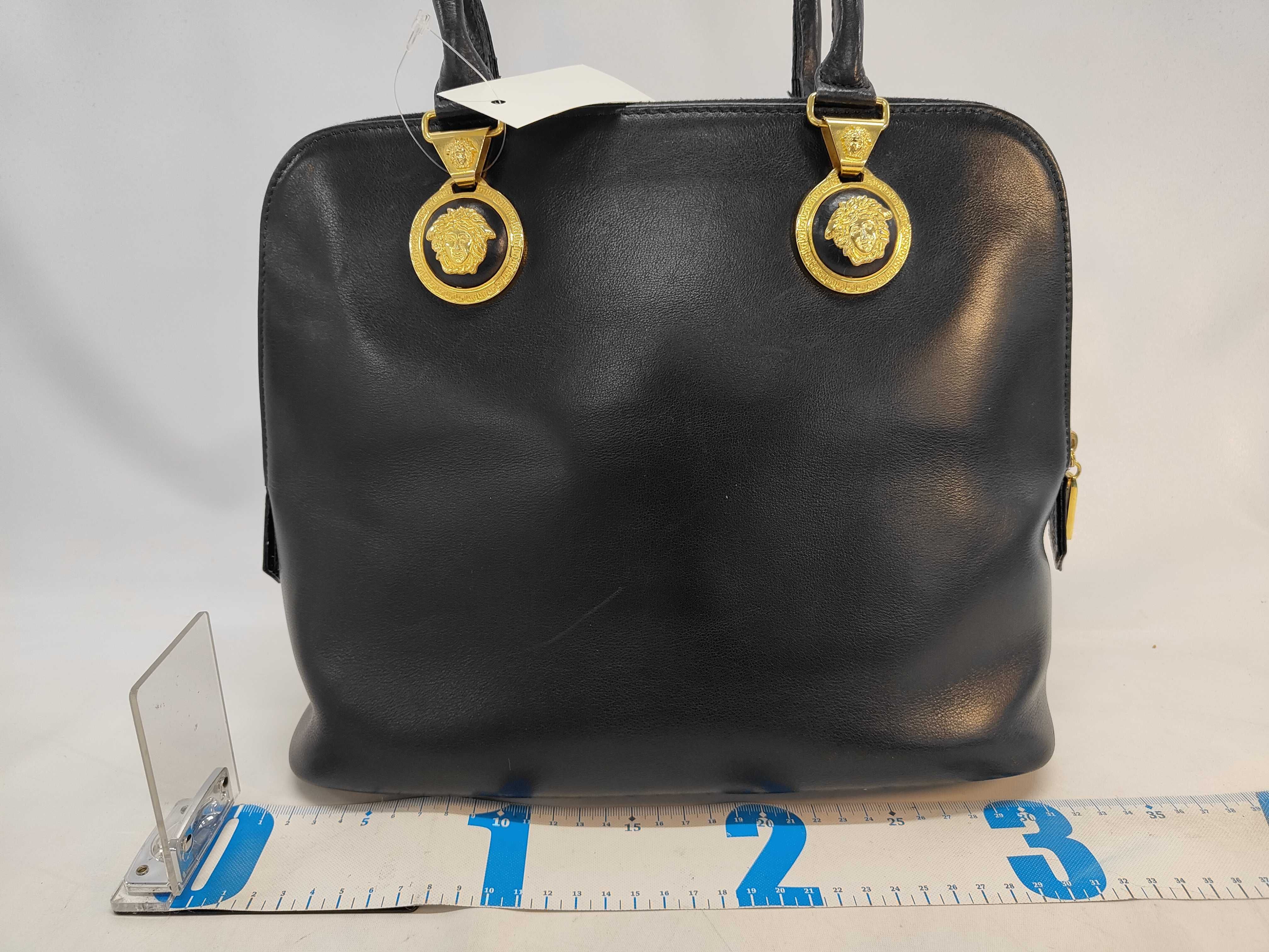 Gianni Versace Black Leather Medusa Medallion Handbag