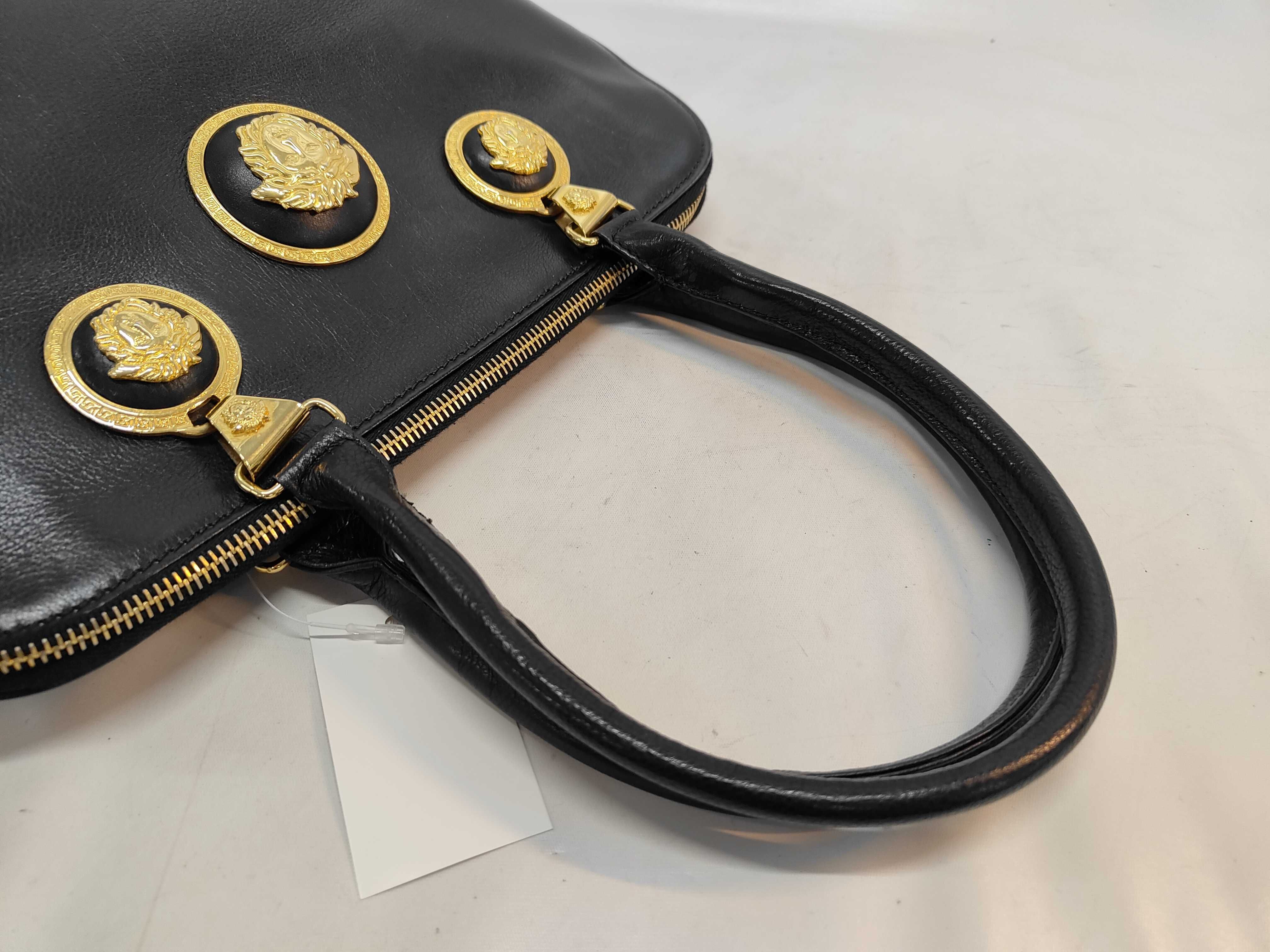 Gianni Versace Black Leather Medusa Medallion Handbag