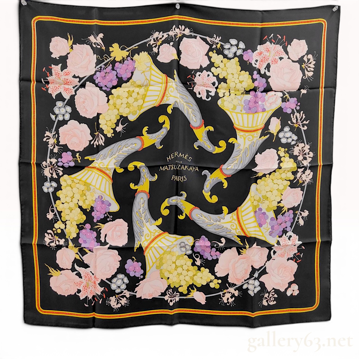 Hermes Special Edition Fleurs et Raisins Silk Carre 90 Scarf for Matsuzakaya
