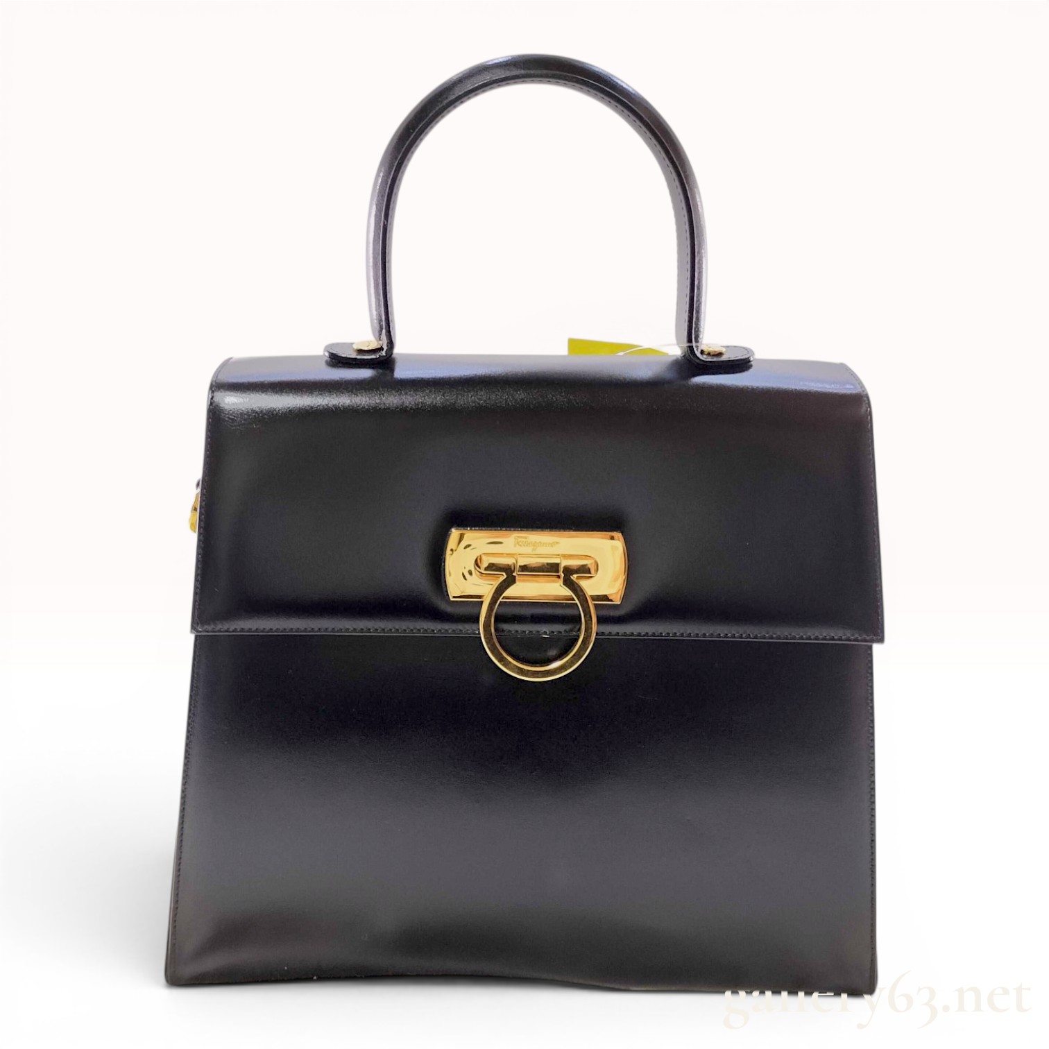 Salvatore Ferragamo Black Leather Gancini Top Handle Bag
