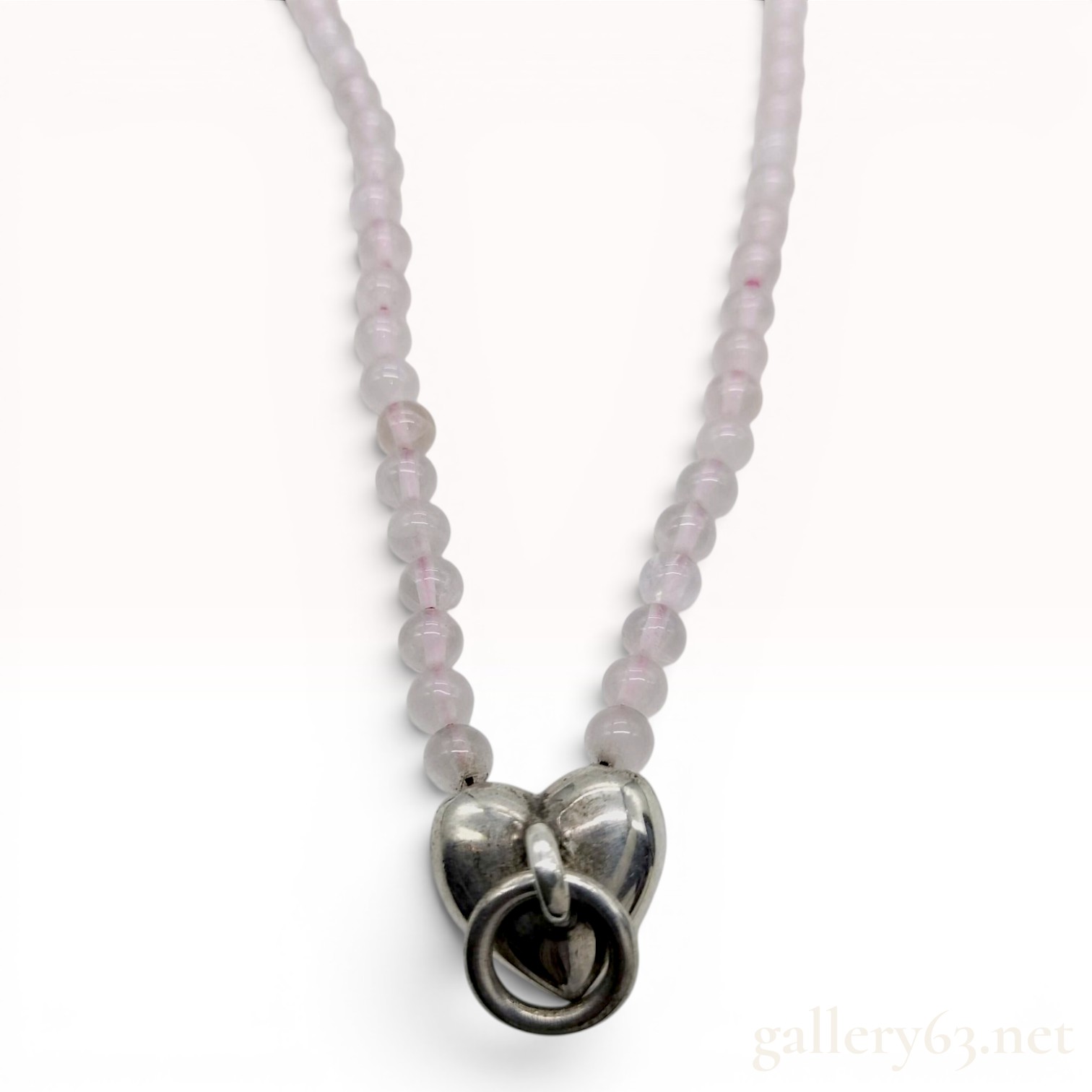 Tiffany and Co. Sterling Silver and Rose Quartz Beaded Heart Necklace