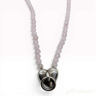 Tiffany and Co. Sterling Silver and Rose Quartz Beaded Heart Necklace. A Tiffany and Co. 