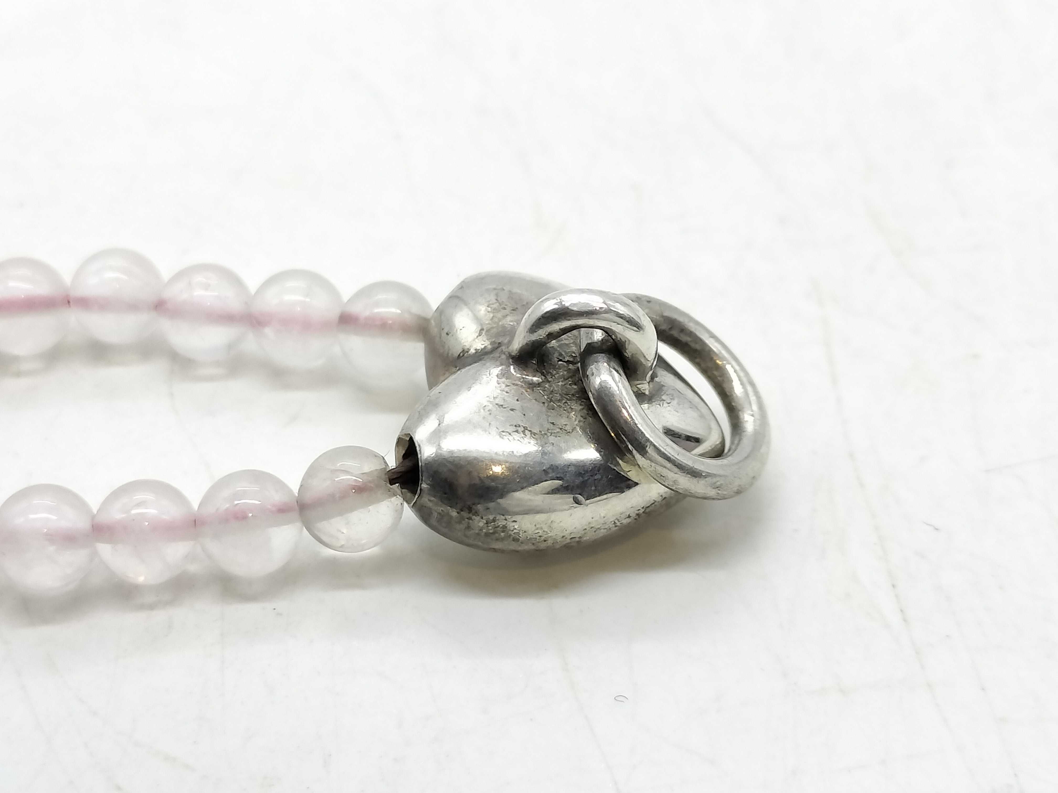 Tiffany and Co. Sterling Silver and Rose Quartz Beaded Heart Necklace