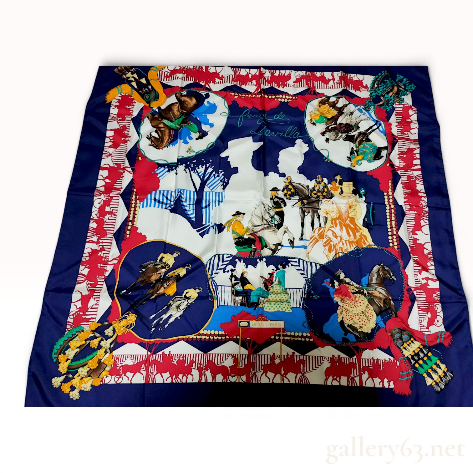 Hermes Silk Scarf with Spanish Feria de Sevilla Equestrian Motif
