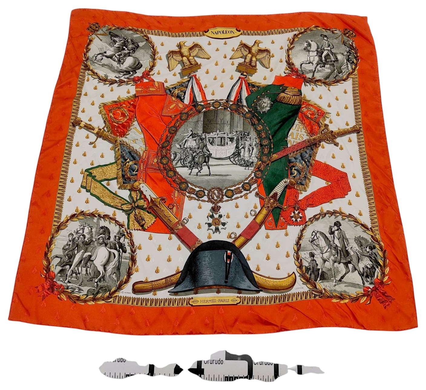 Hermes Napoleon Jacquard Silk Scarf in Orange and White