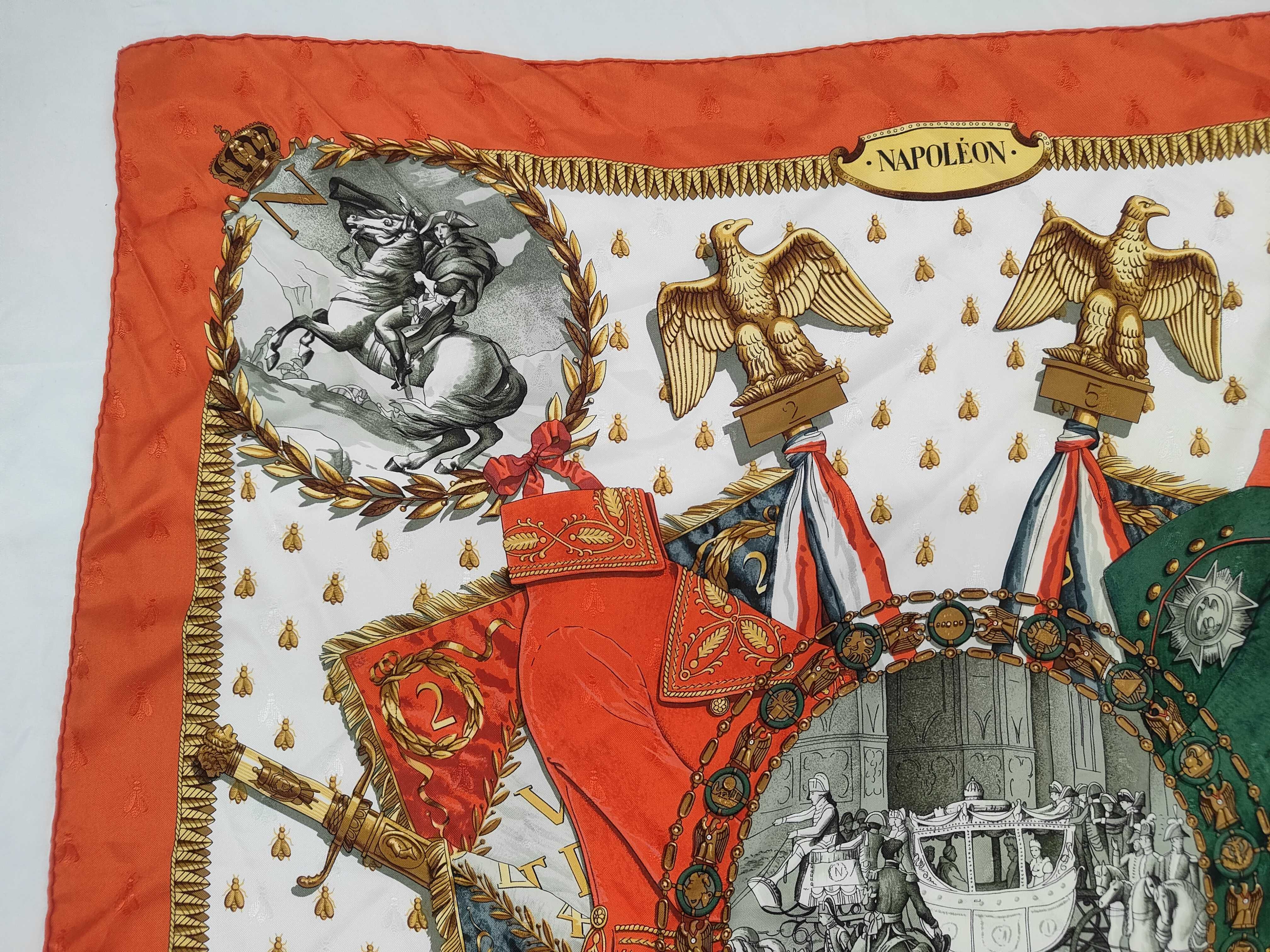 Hermes Napoleon Jacquard Silk Scarf in Orange and White