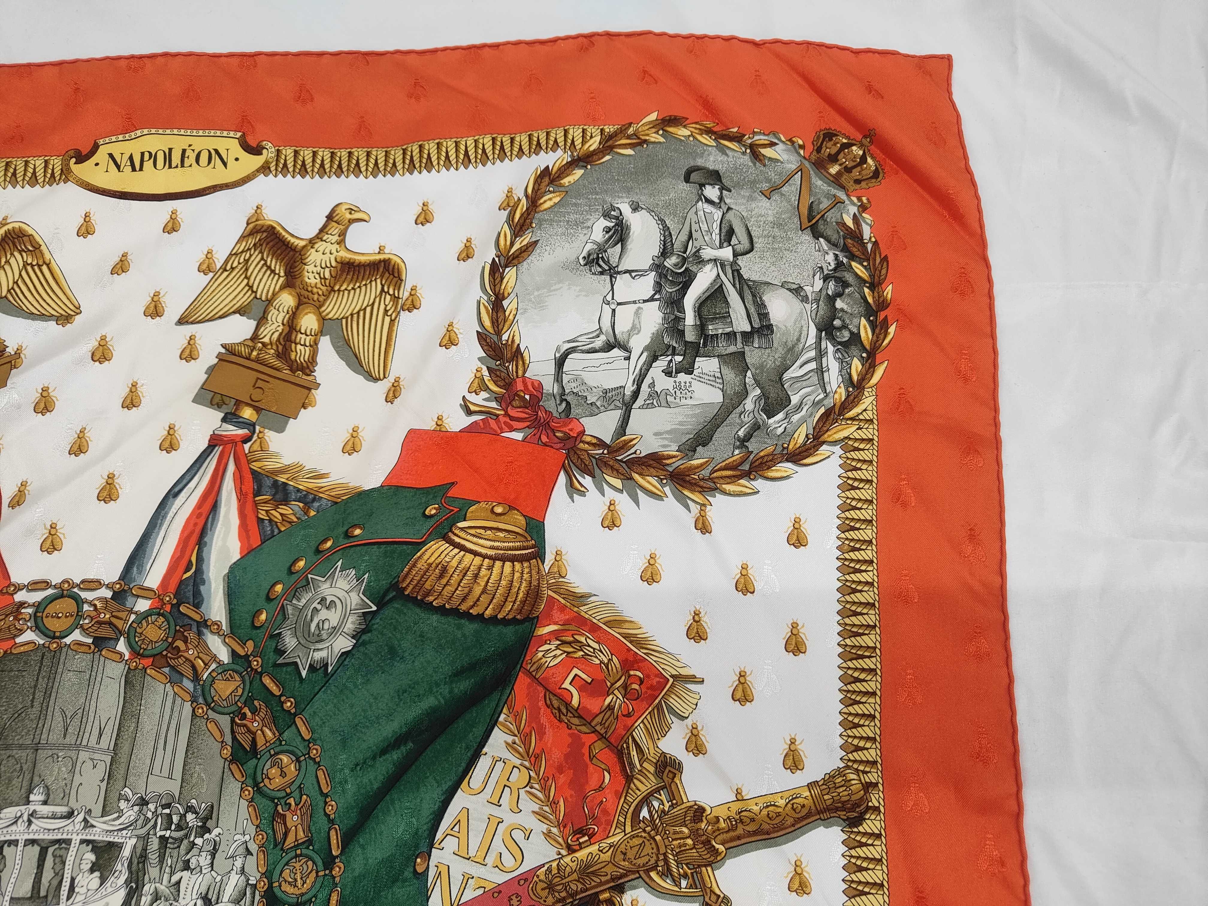 Hermes Napoleon Jacquard Silk Scarf in Orange and White