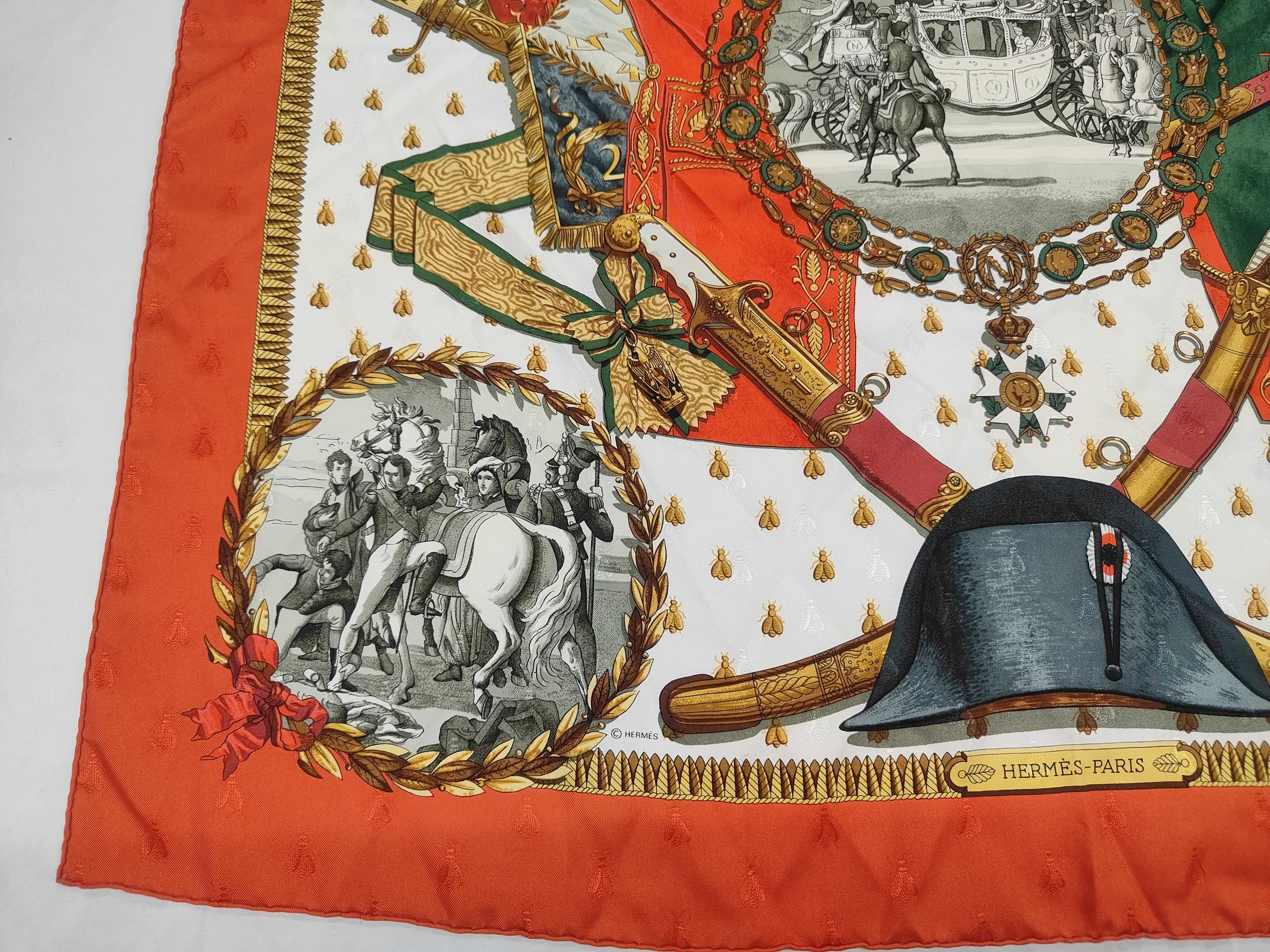 Hermes Napoleon Jacquard Silk Scarf in Orange and White