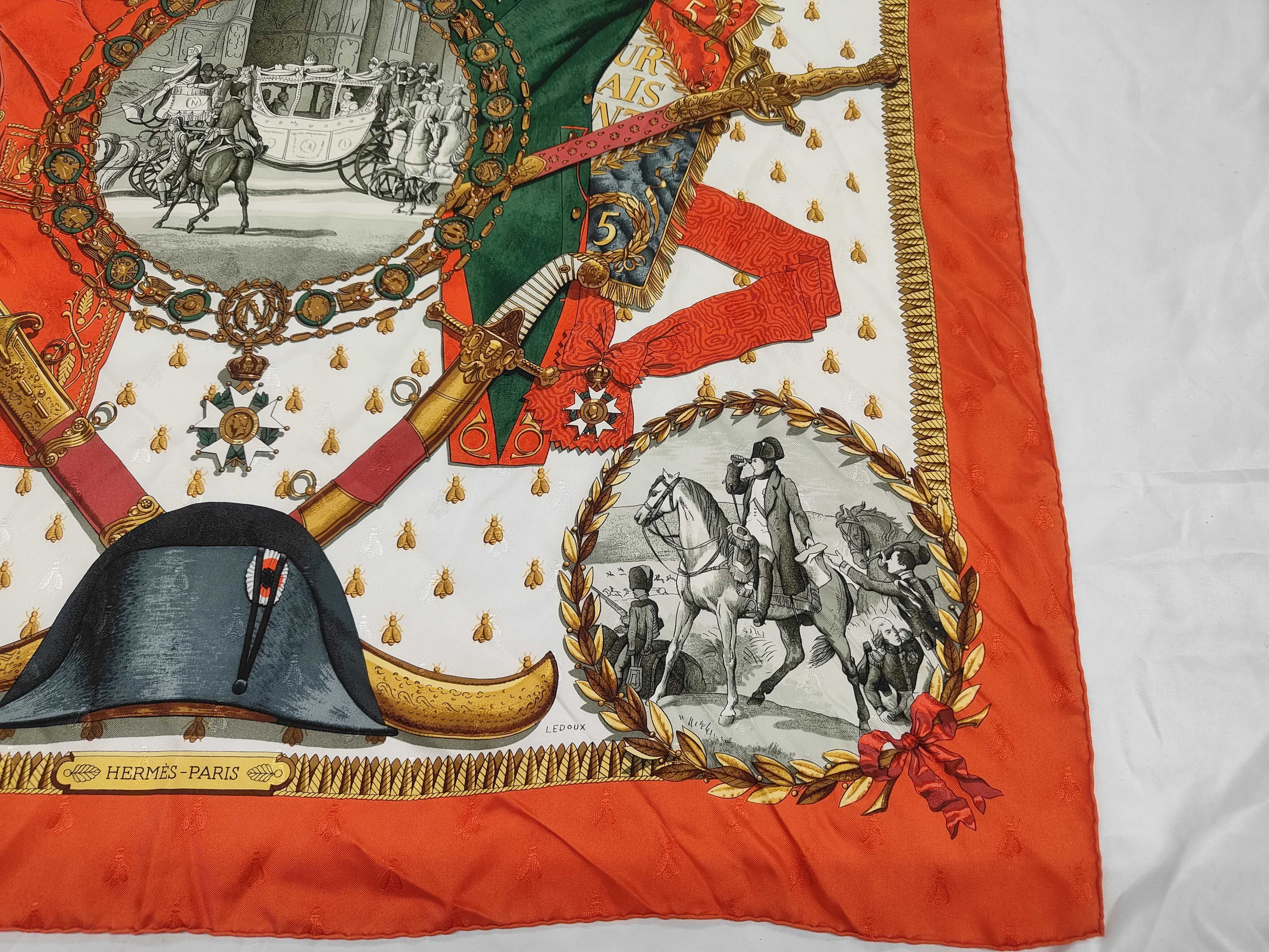 Hermes Napoleon Jacquard Silk Scarf in Orange and White