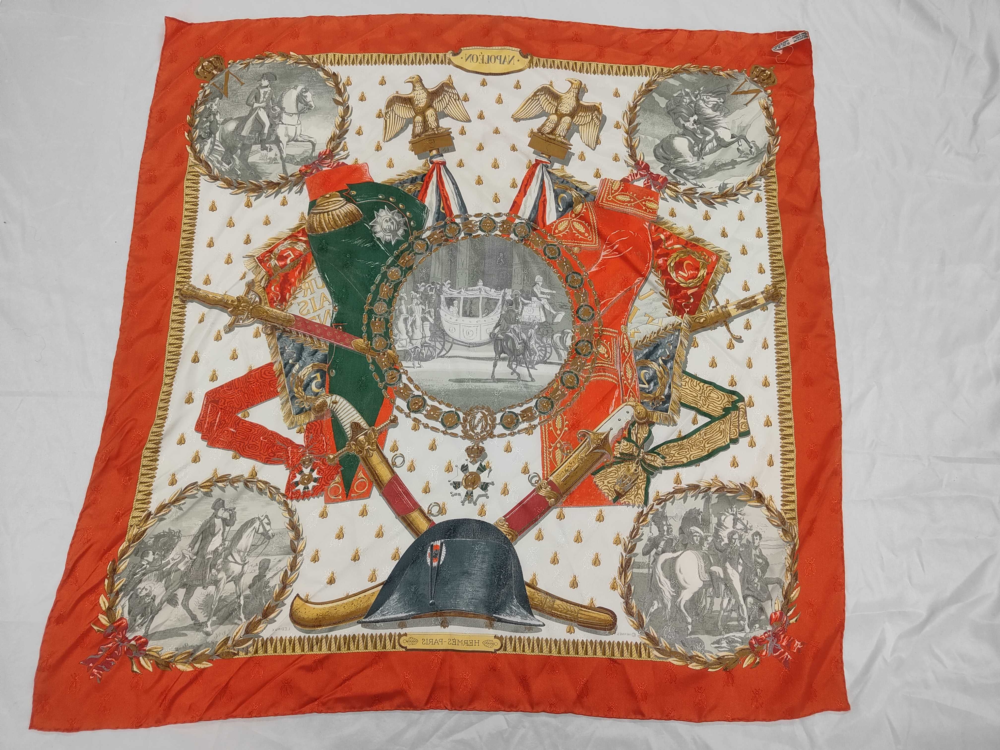 Hermes Napoleon Jacquard Silk Scarf in Orange and White