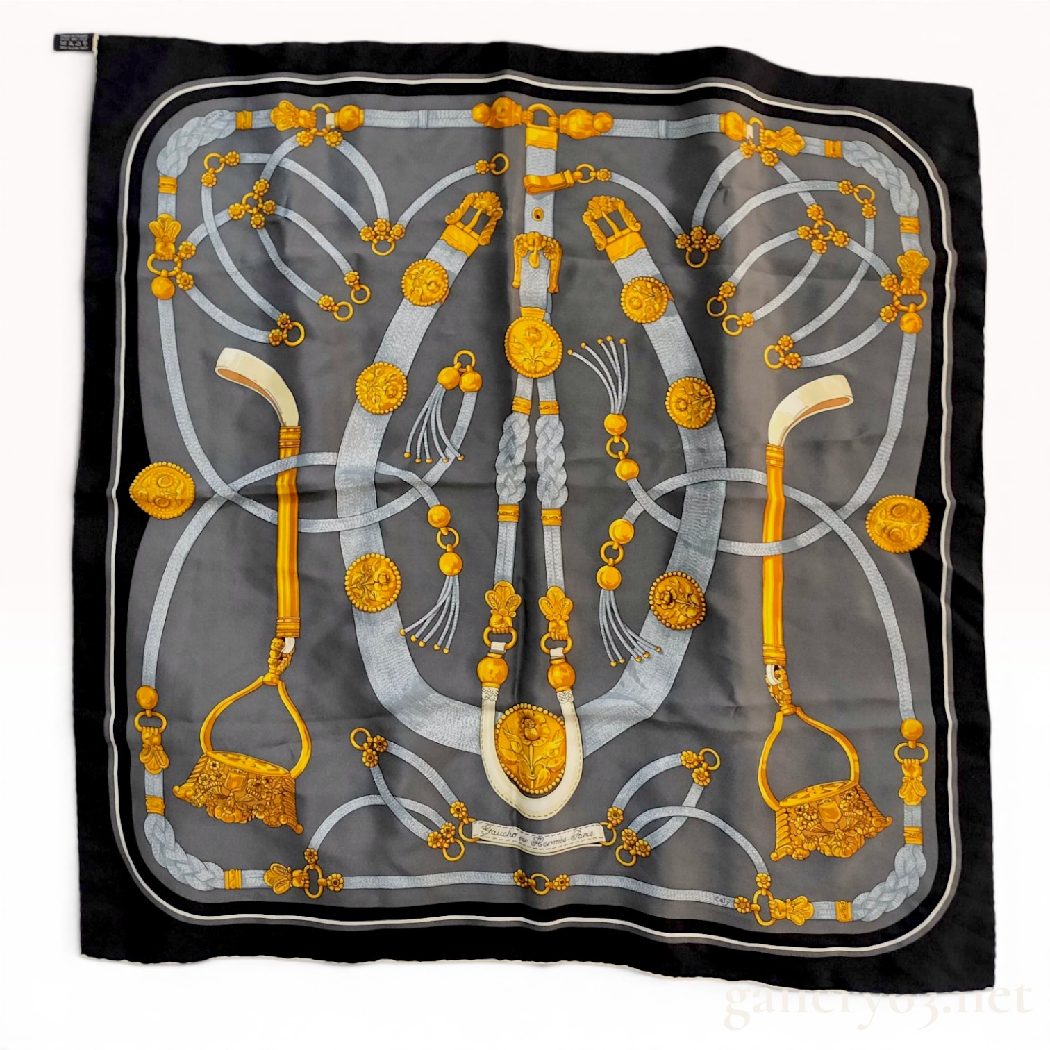 Hermes Gaucho Pattern Silk Pocket Square
